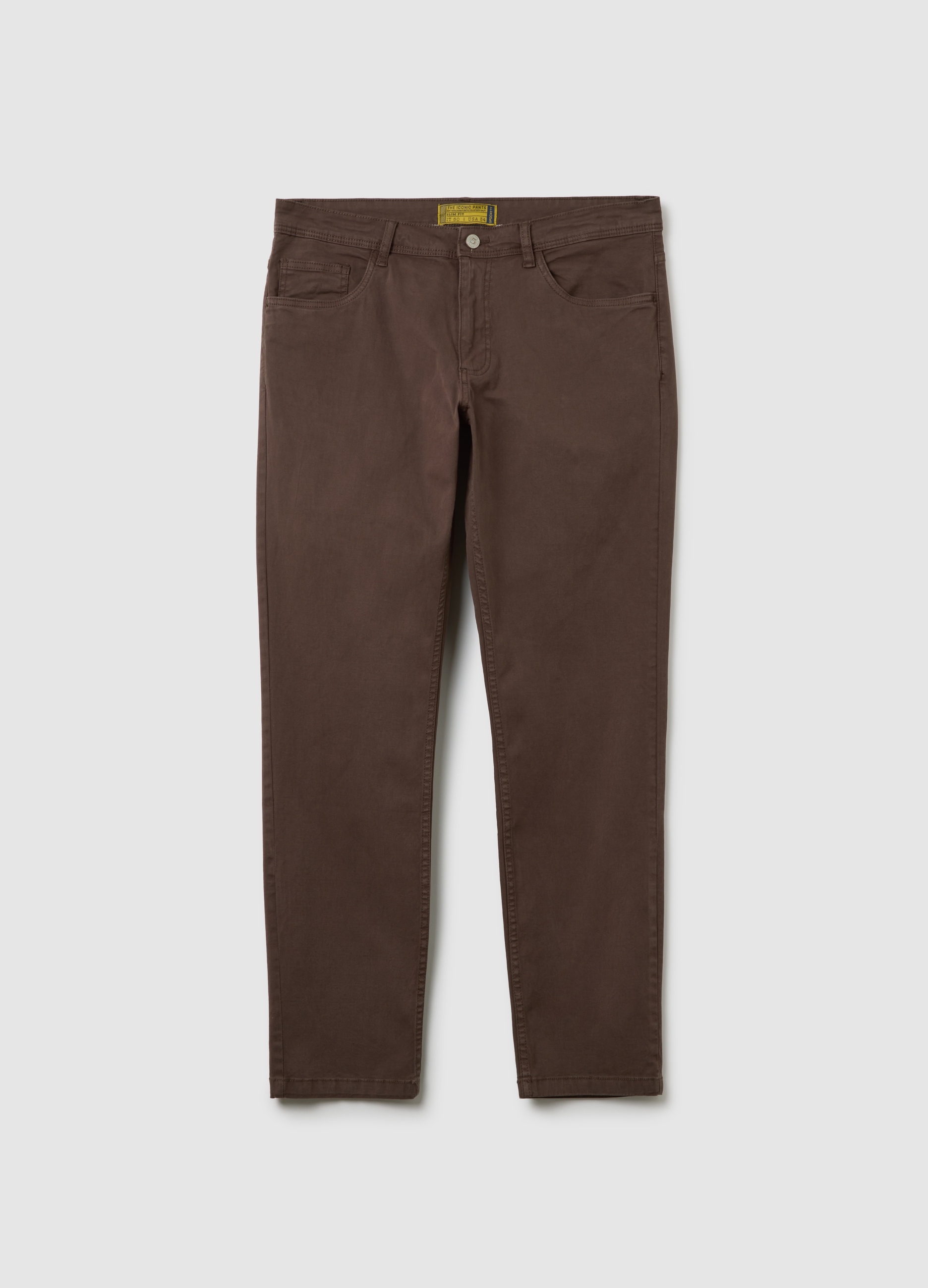 Pantaloni In Cotone Marroni Slim Fit, Hombre, Marrón oscuro, Talla: 54