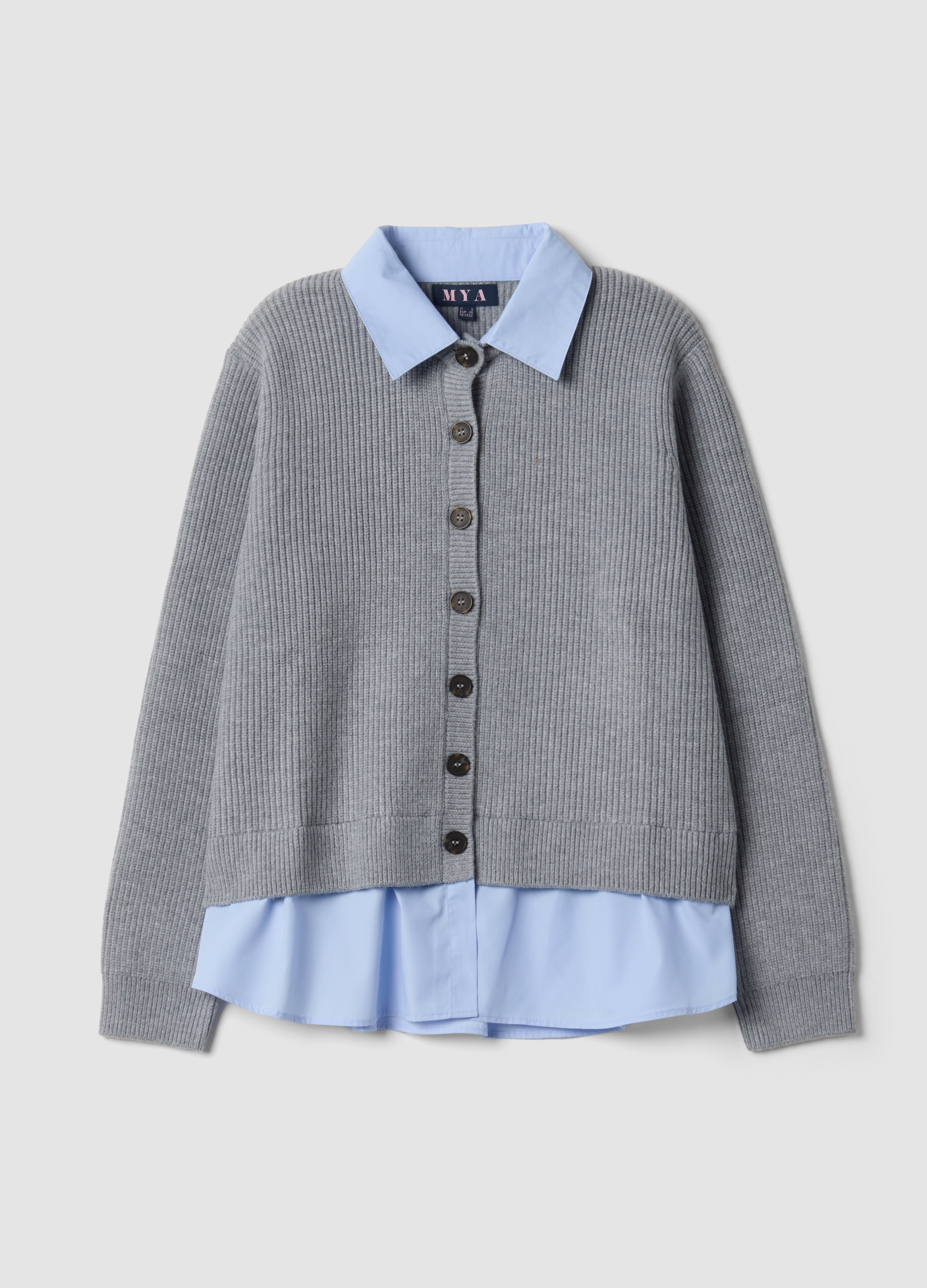 MYA, Cardigan Grigio Con Colletto Regular Fit A Coste Effetto Doppio Strato, Donna, Grigio, Taglia: S