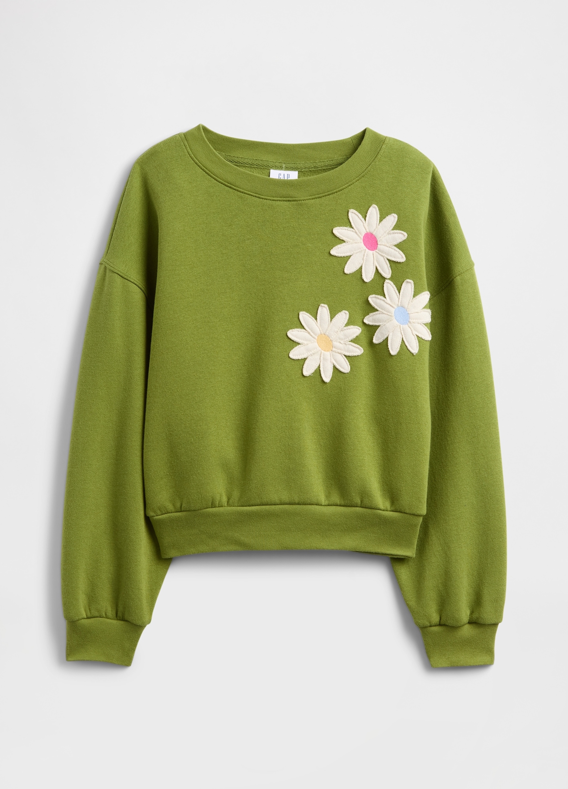 GAP KIDS, Felpa Con Fiori Ricamati, Bambina, Verde, Taglia: XS/99-114