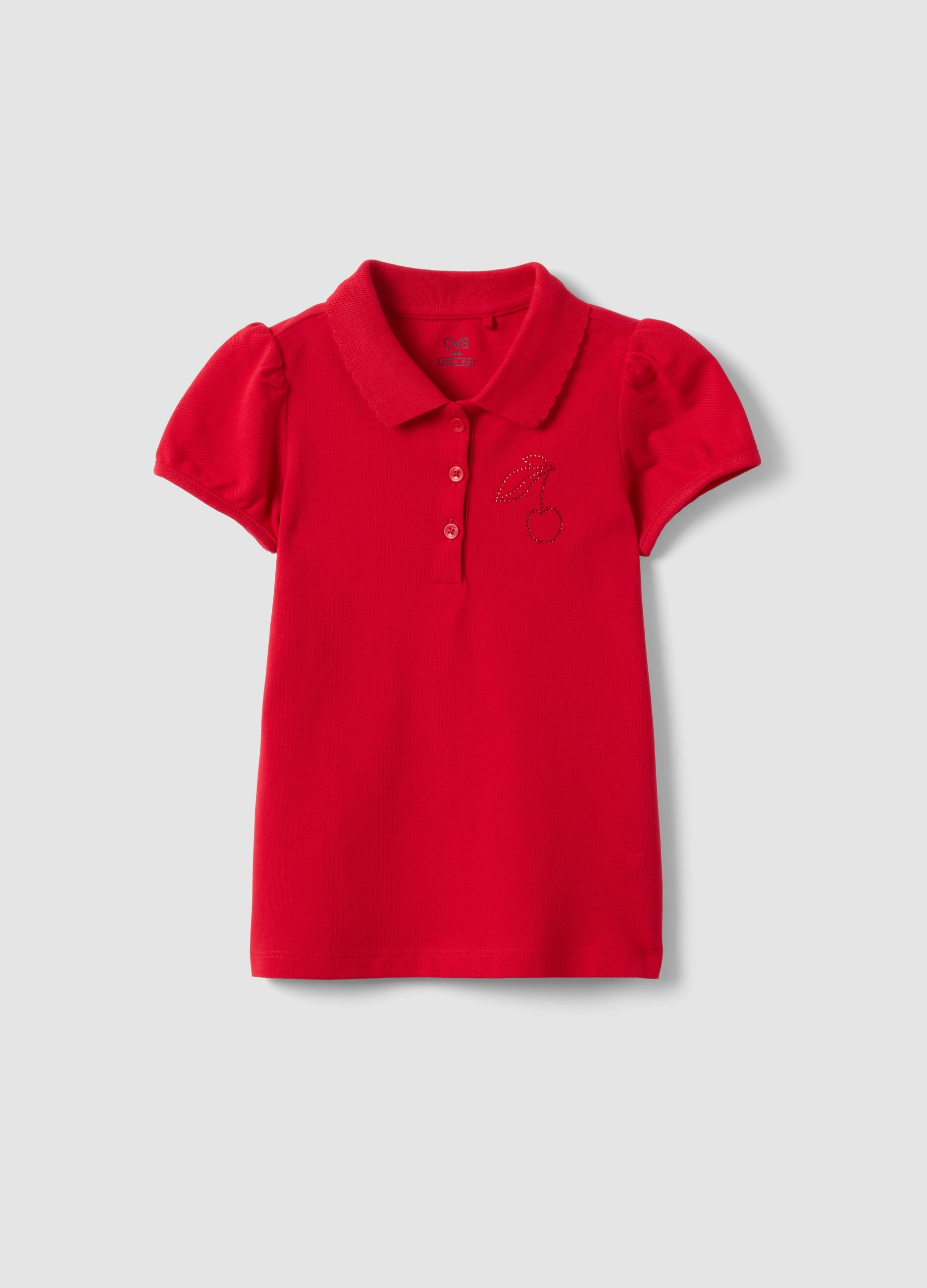 OVS KIDS, Polo Rojo De Algodón Puro Para Niña Corte Regular Con Cereza, Niña, Rojo Cereza, Talla: 7-8