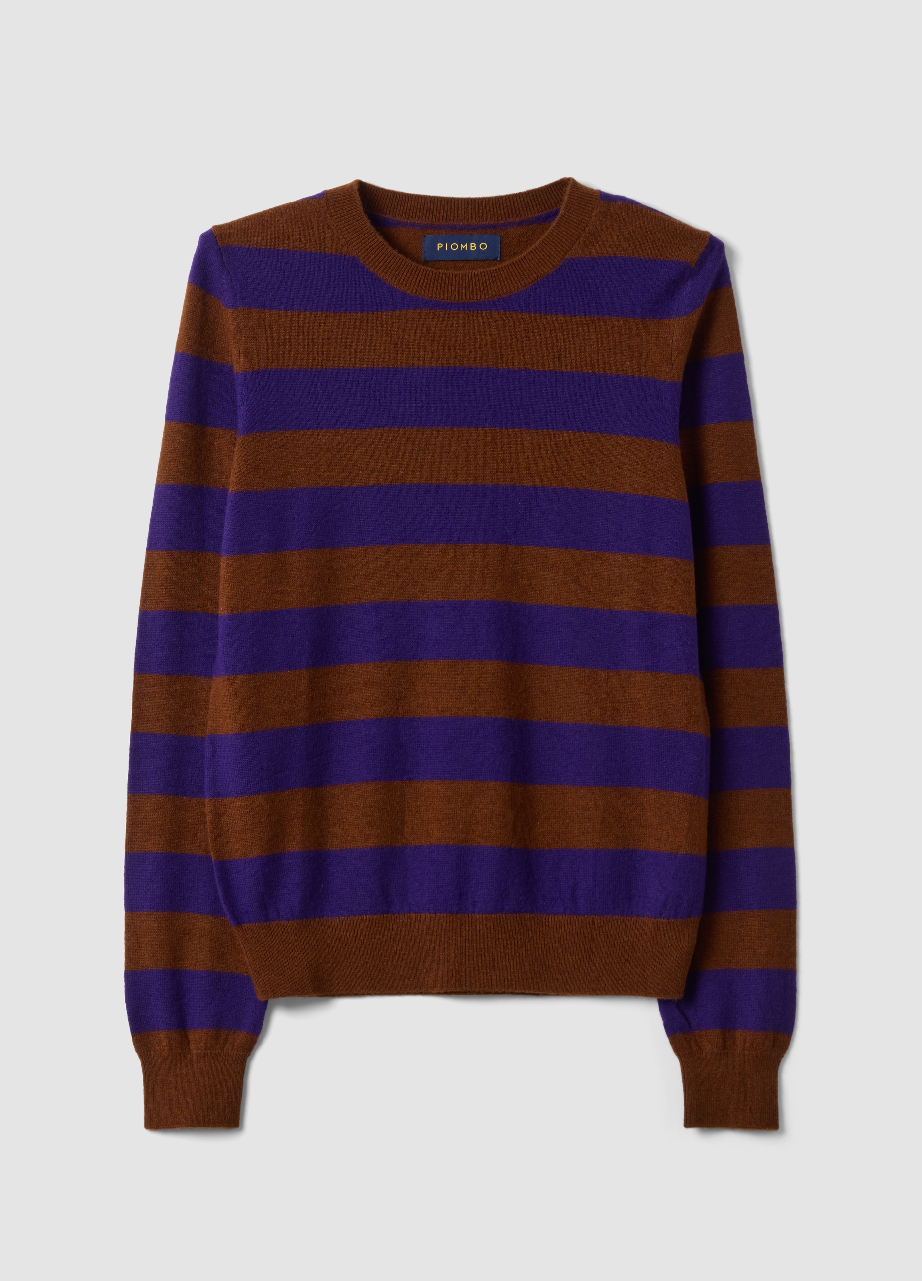 PIOMBO, Maglia Viola In Pura Lana A Righe Con Girocollo, Donna, Multicolor, Taglia: S
