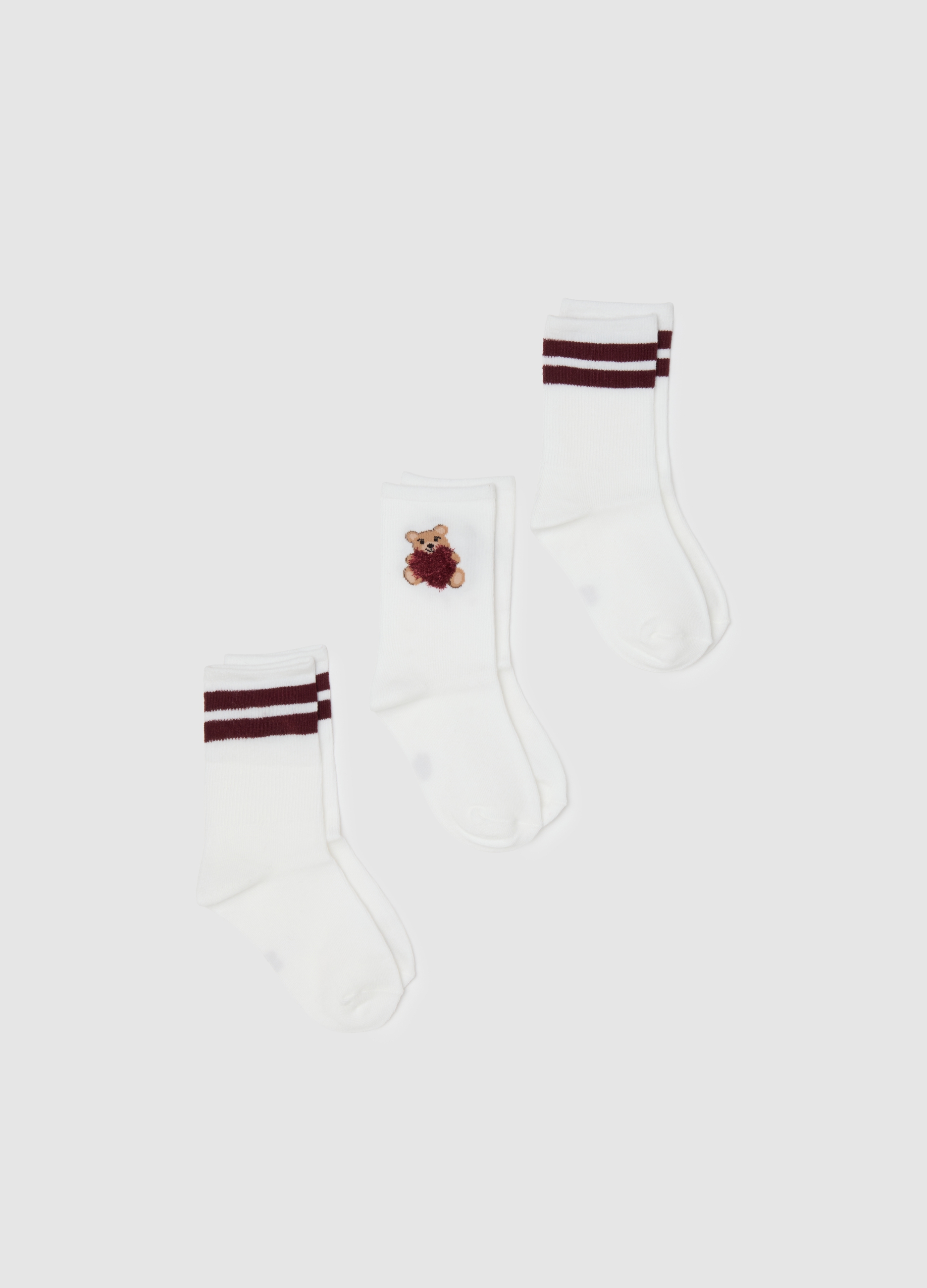 Tripack Calze Corte Da Ragazza In Misto Cotone Multicolor, Niña, Blanco/rojo, Talla: 34/36