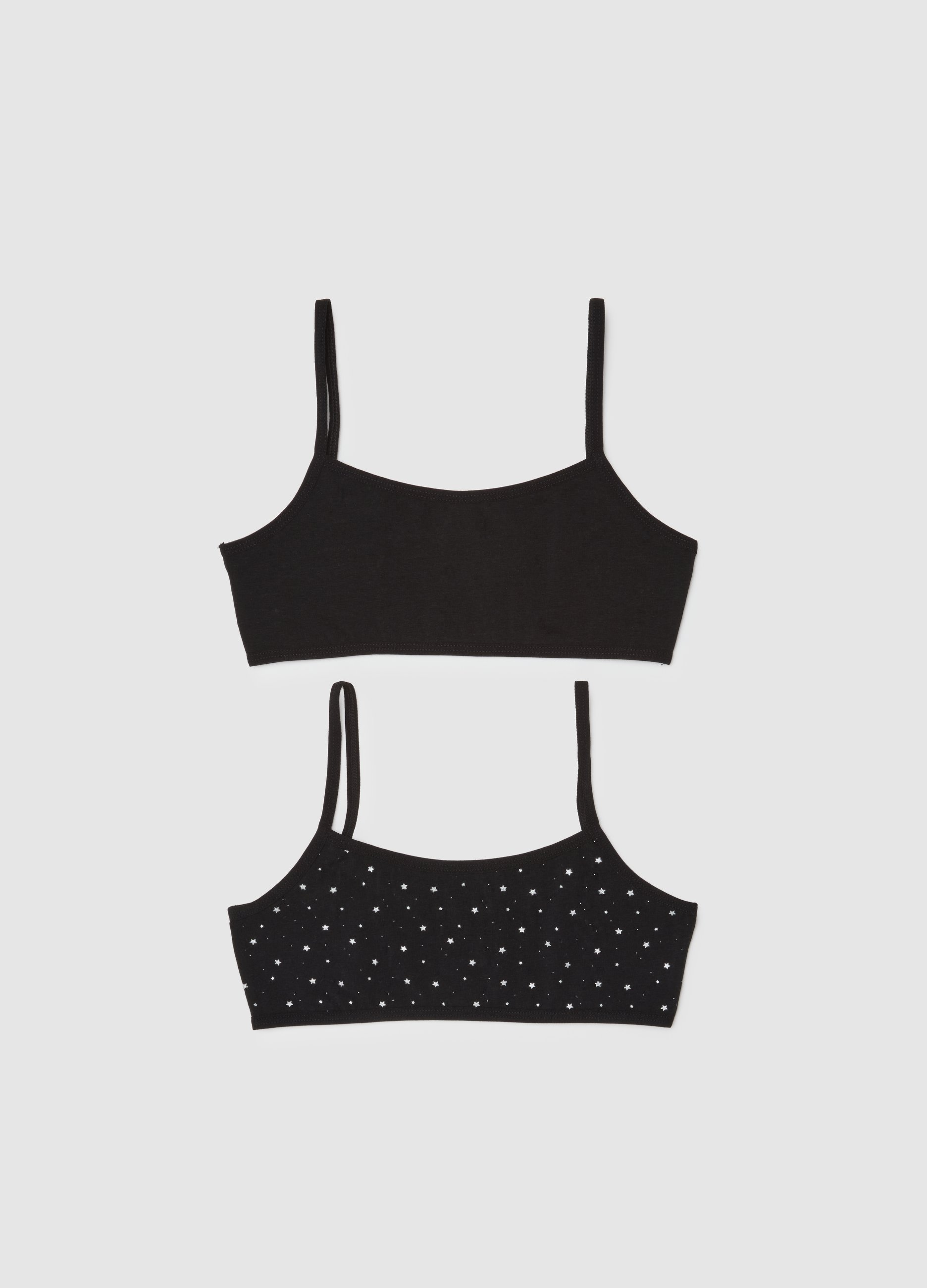 OVS KIDS, Bipack Di Reggiseni Da Bambina In Cotone Nero Elasticizzato, Nero, Taglia: 10-11