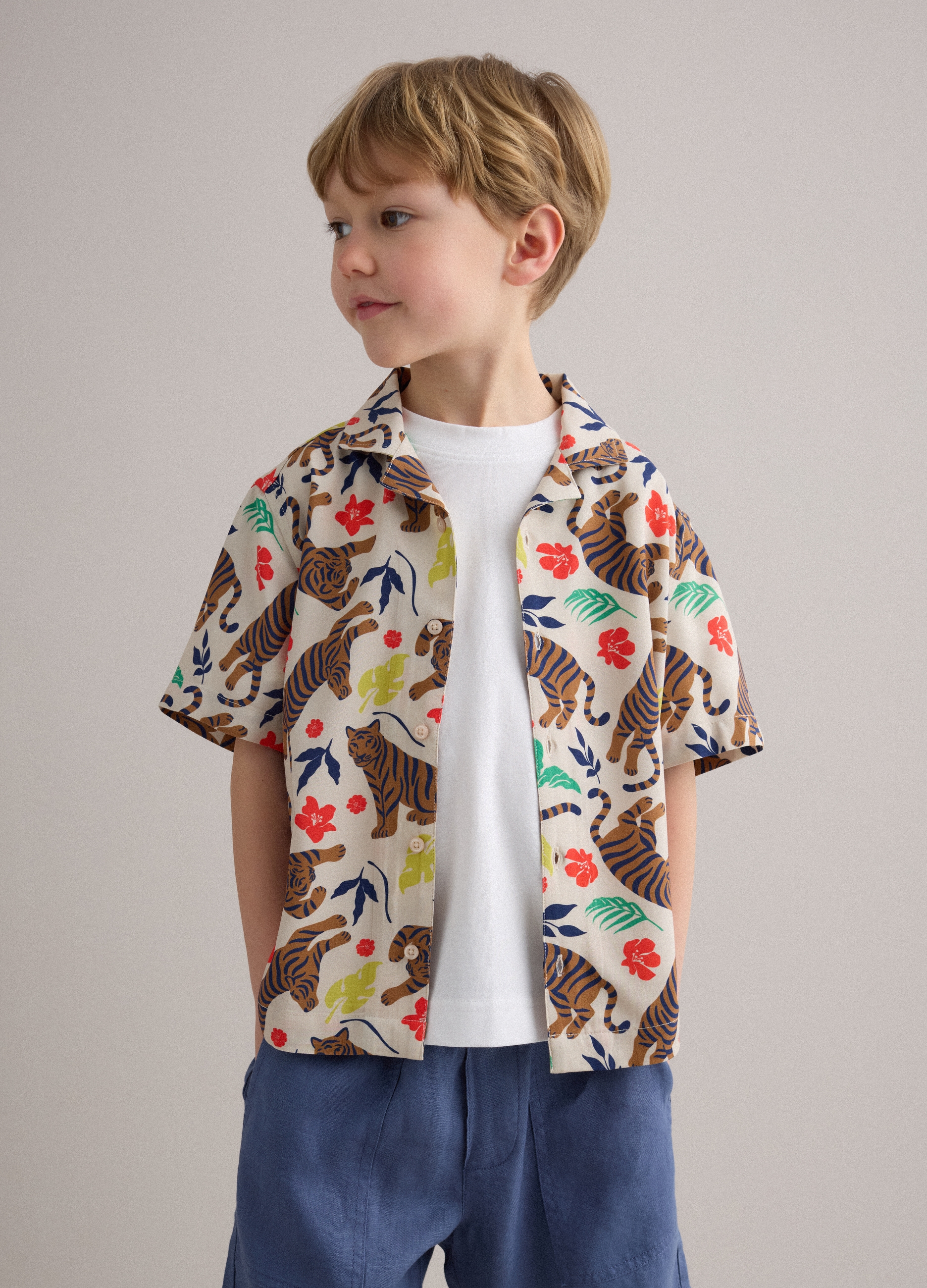PIOMBO KIDS, Camisa Infantil Multicolor De Viscosa Pura Regular Fit Con Estampados, Niño, Beige/Marrón, Talla: 10