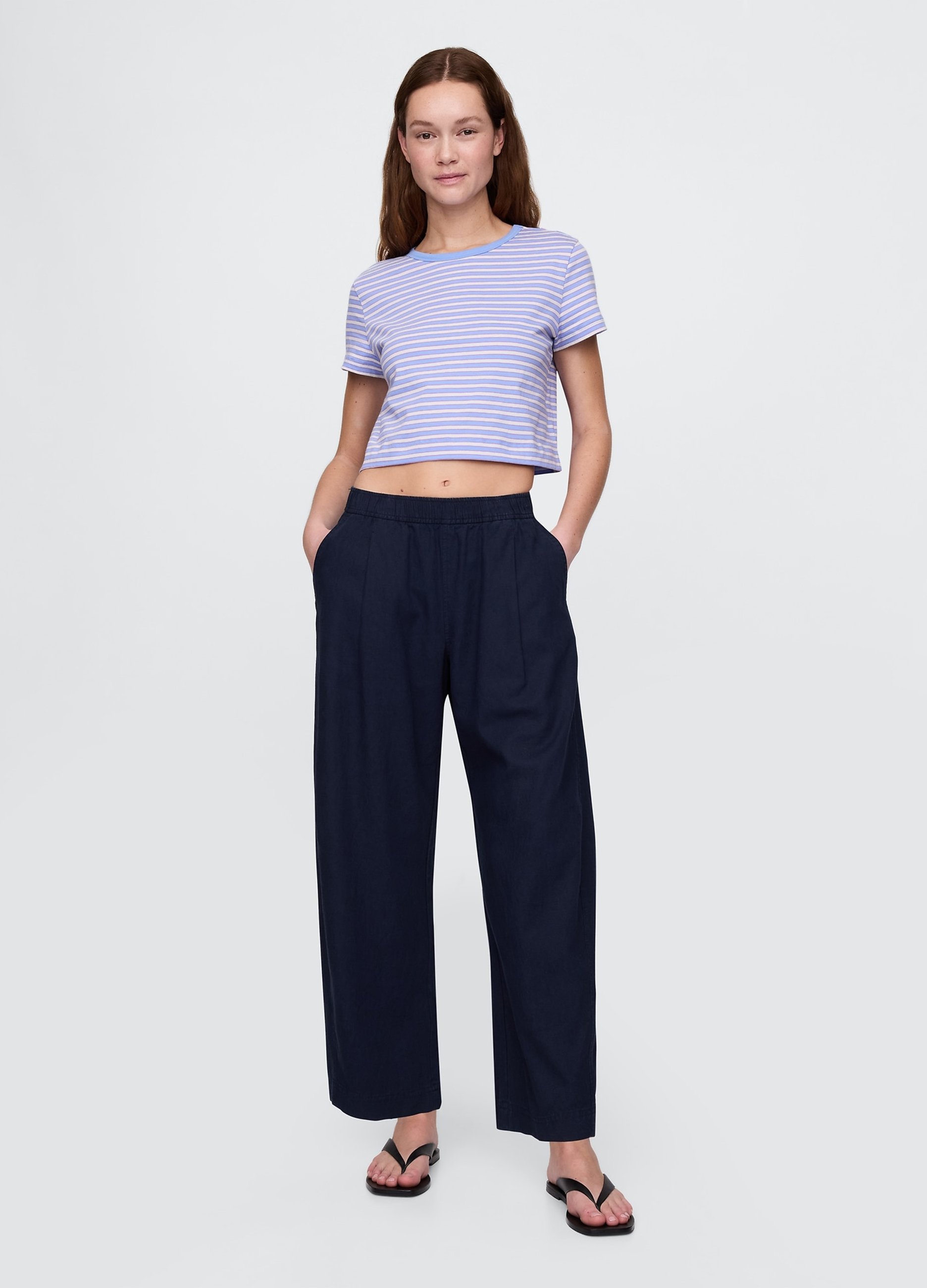 GAP, Pantaloni Ampi In Lino E Viscosa, Donna, Blu, Taglia: XS