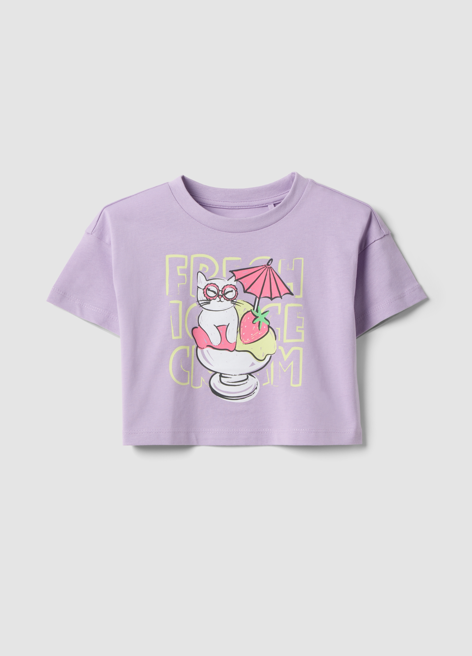 OVS KIDS, Camiseta Morada De Algodón Puro Para Niñas Con Estampado De Fresas, Niña, Lavanda, Talla: 4-5