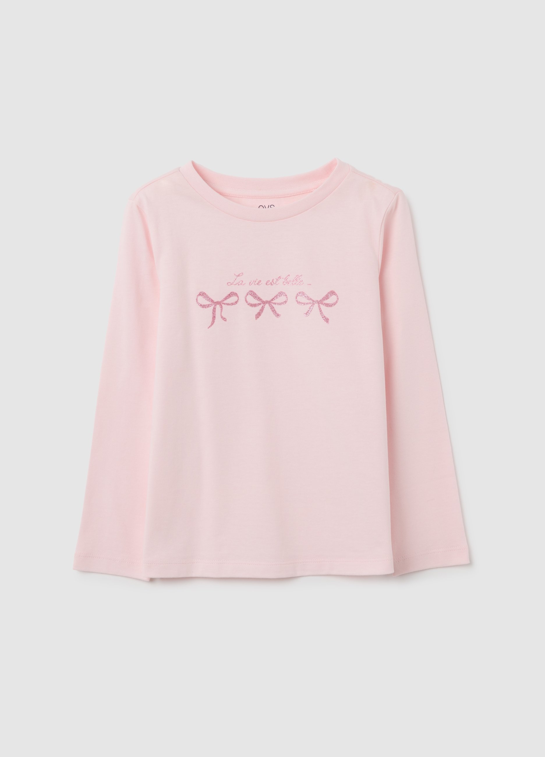 Maglietta Da Bambina In Puro Cotone Rosa Con Glitter, Niña, Rosa Claro, Talla: 9-10