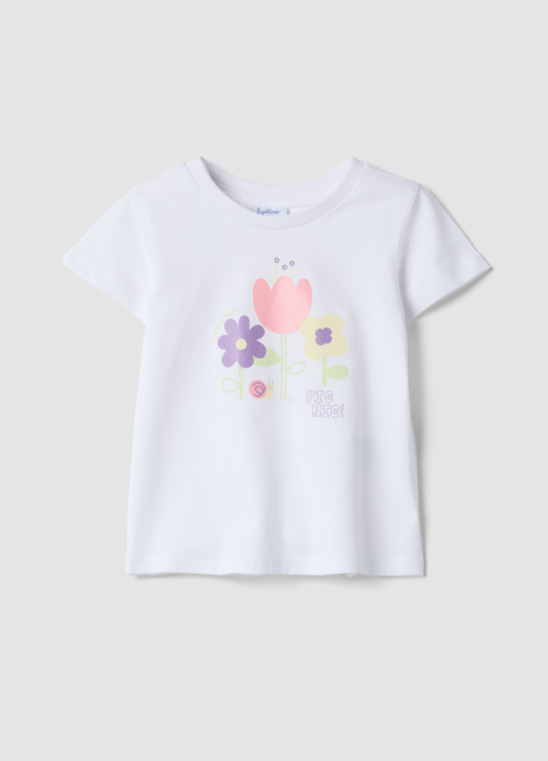 FAGOTTINO, Camiseta Blanca De Niña De Puro Algodón, Ajuste Regular Con Estampado, Niña, Blanco, Talla: 30-36