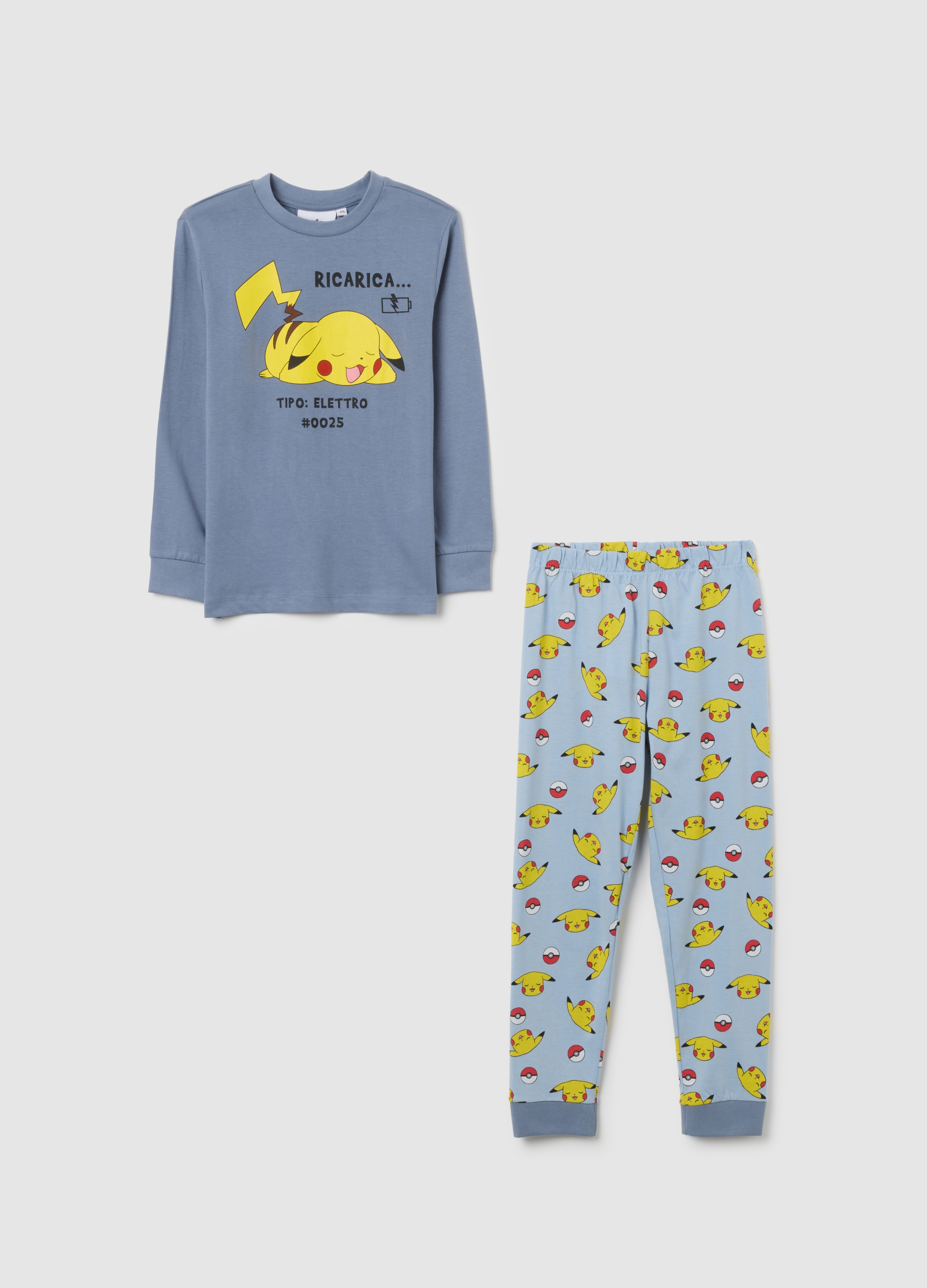 Pijama Infantil En Algodón Puro Azul Con Estampado Pokémon, Ajuste Regular, Niño, Blu Bluette, Talla: 9-10