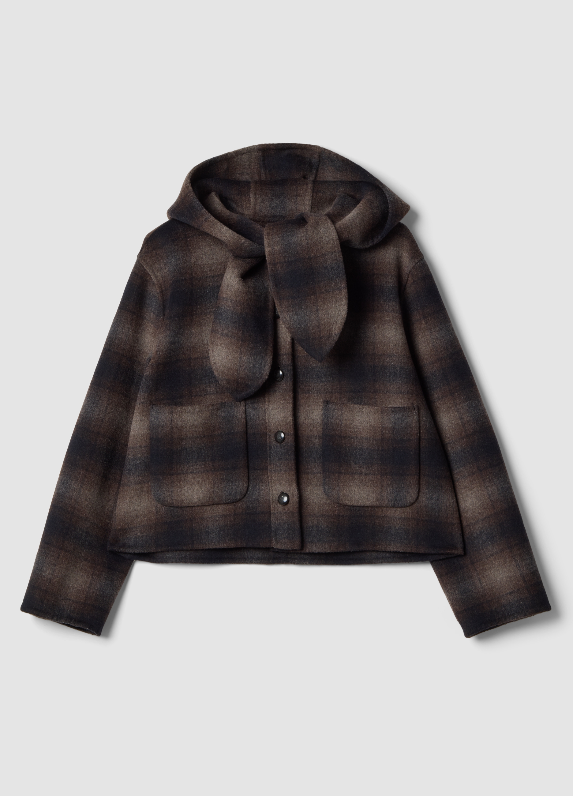 LES COPAINS, Cappotto Marrone In Misto Lana E Viscosa Con Cappuccio Regular Fit, Donna, Marrone, Taglia: XS