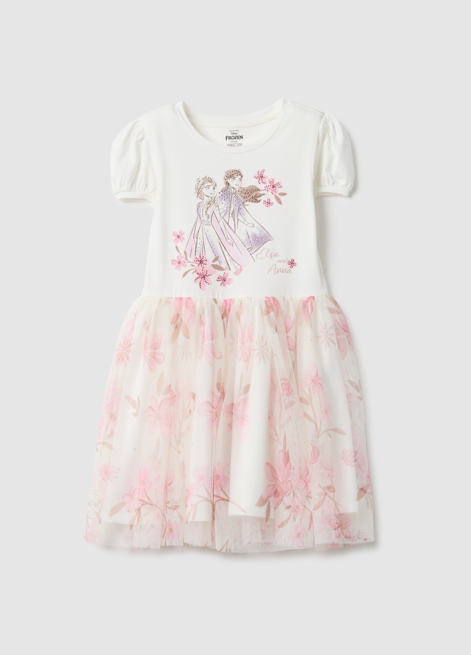 DISNEY, Vestido De Algodón Elástico Para Niña Con Estampado De Frozen, Niña, Blanco/rosa, Talla: 5-6