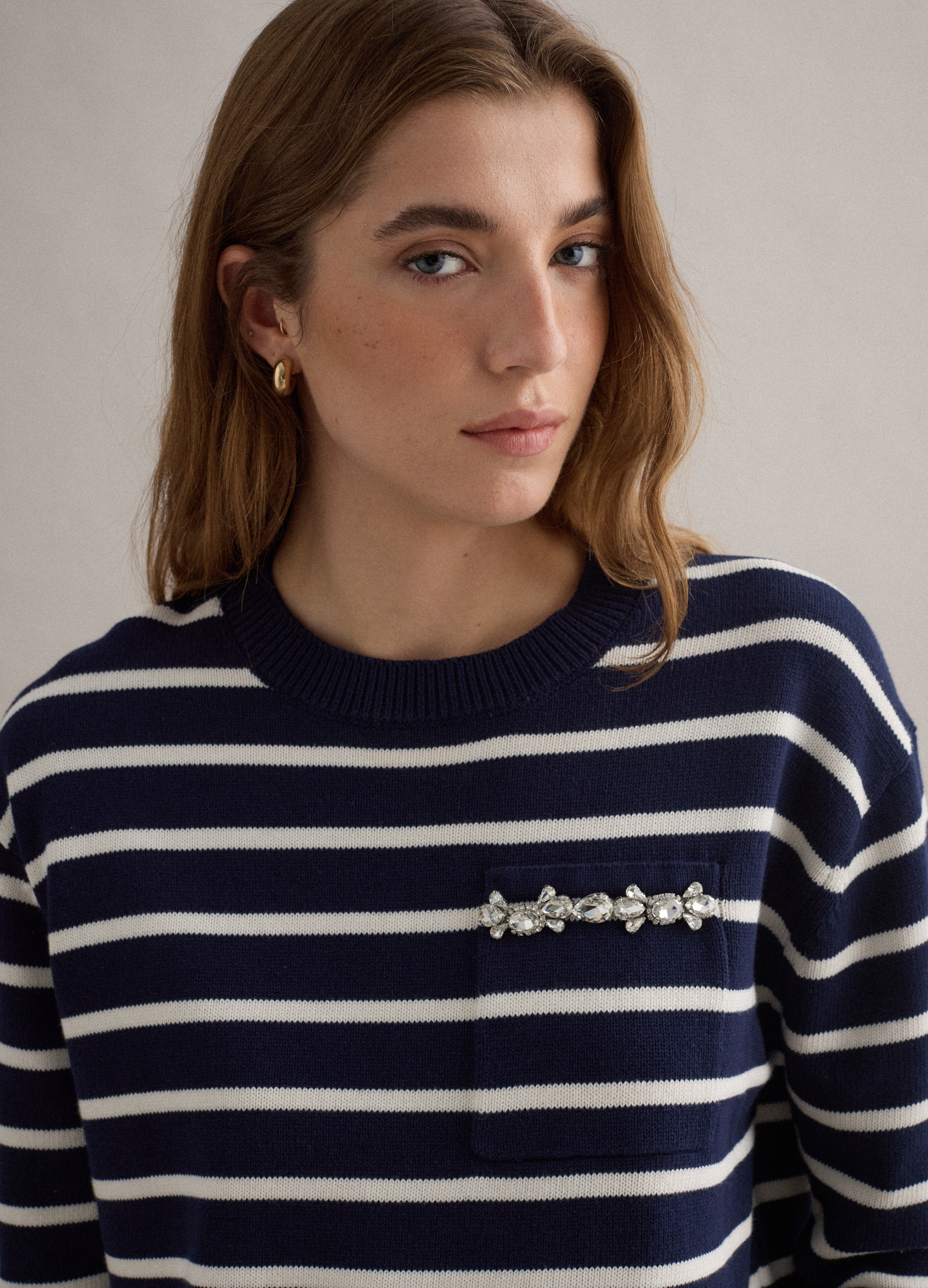PIOMBO, Jersey Azul Con Rayas Blancas En Algodón Puro Ajuste Regular, Mujer, Azul/Blanco, Talla: 40