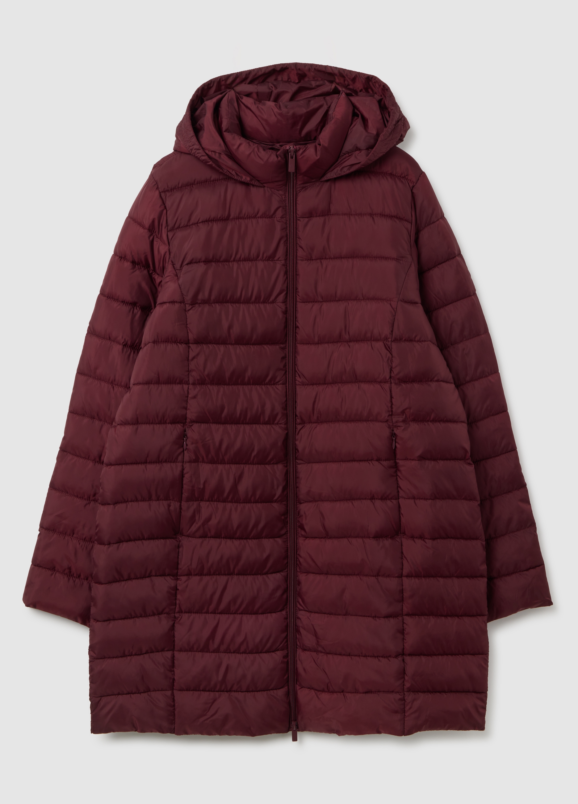 Chaqueta Acolchada Marrón Con Capucha, Mujer, Rojo, Talla: L