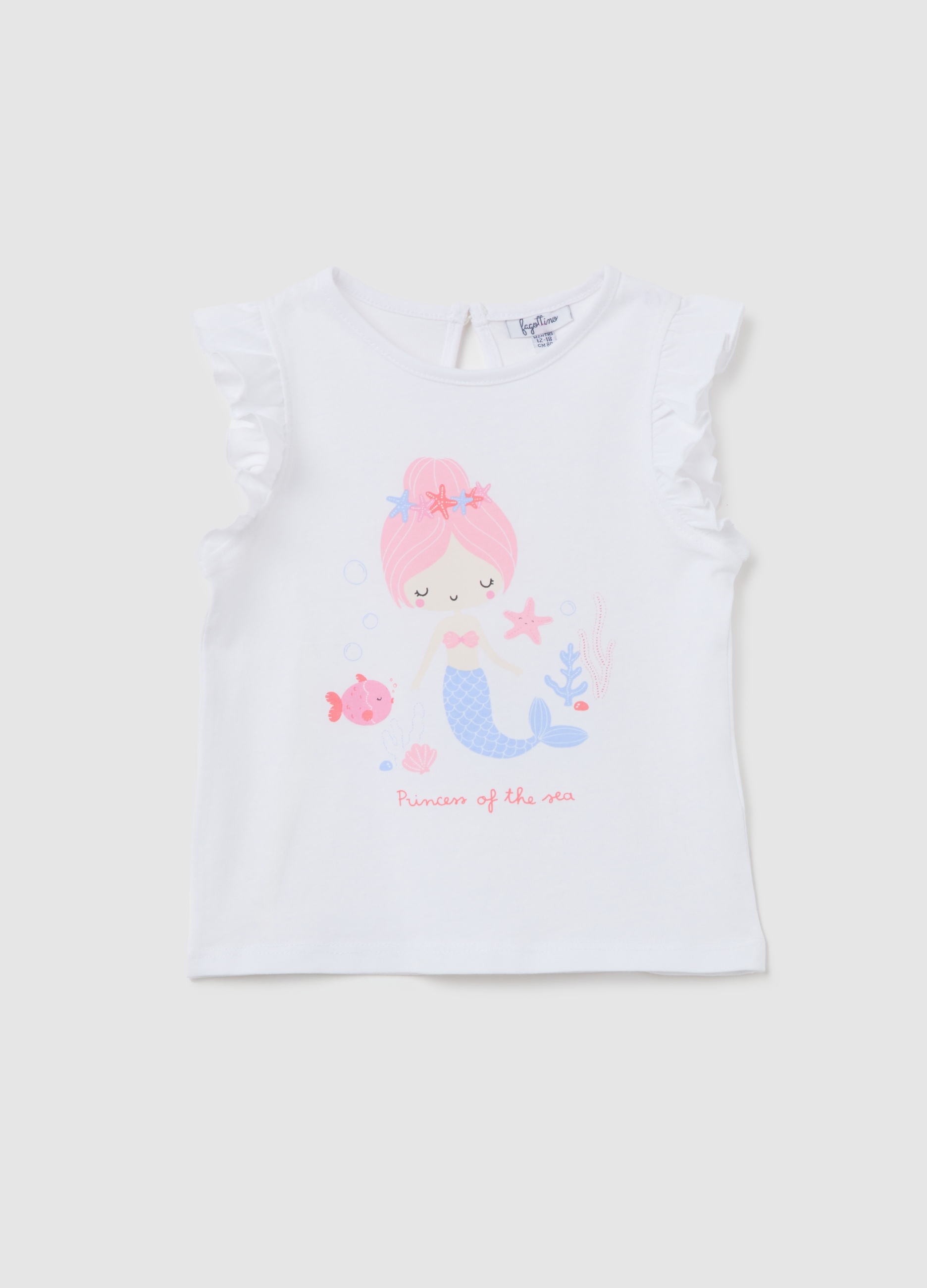 FAGOTTINO, Tank Top Bianco In Cotone Con Stampa E Volant, Bambina, Bianco, Taglia: 12-18