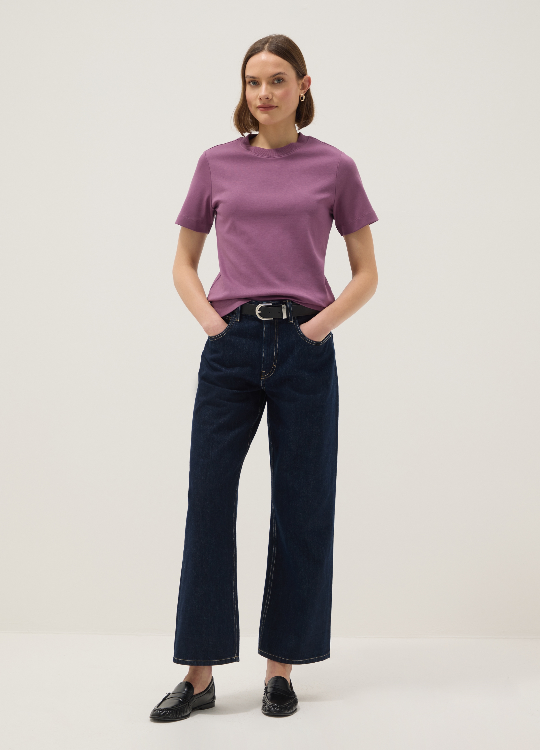 Ovs Mujer Malva Camiseta De Algodón Puro Violeta Ajuste Relajado, Talla: 42