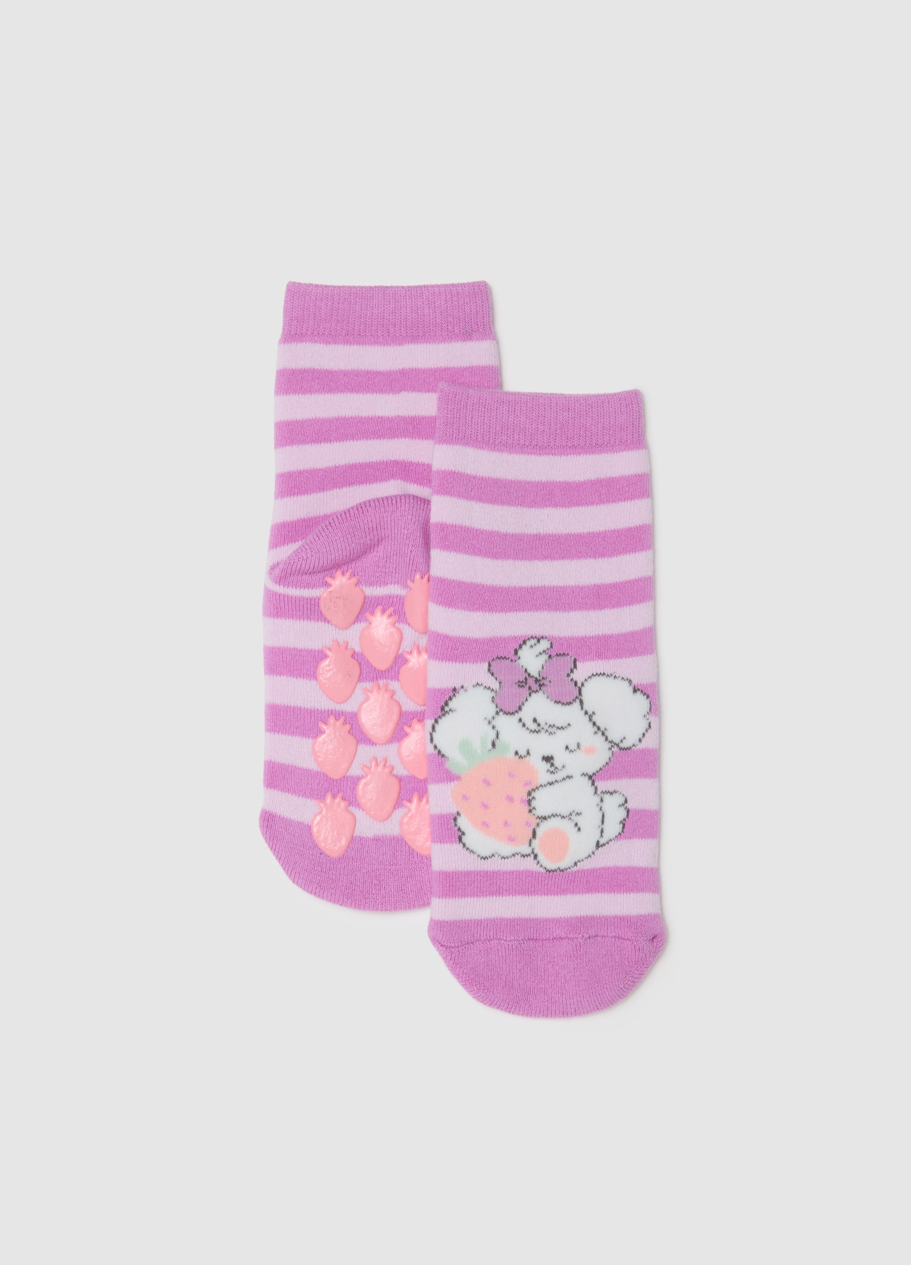 OVS KIDS, Calcetines Cortos Para Niña De Mezcla De Algodón Con Rayas Multicolores Y Estampado, Niña, Pink/White, Talla: 34/36