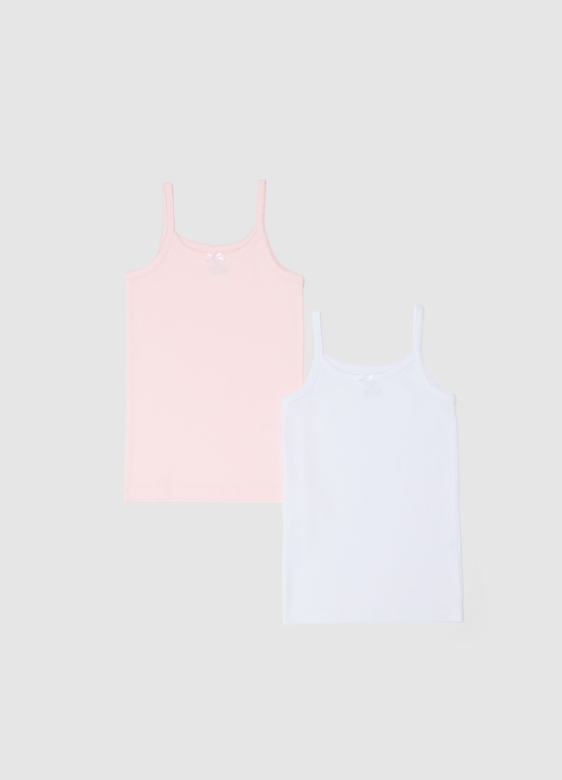 OVS KIDS, Pack De Dos Camisetas Sin Mangas Multicolor De Niña En Algodón Puro, Ajuste Regular, Niña, Blanco/rosa, Talla: 7-8