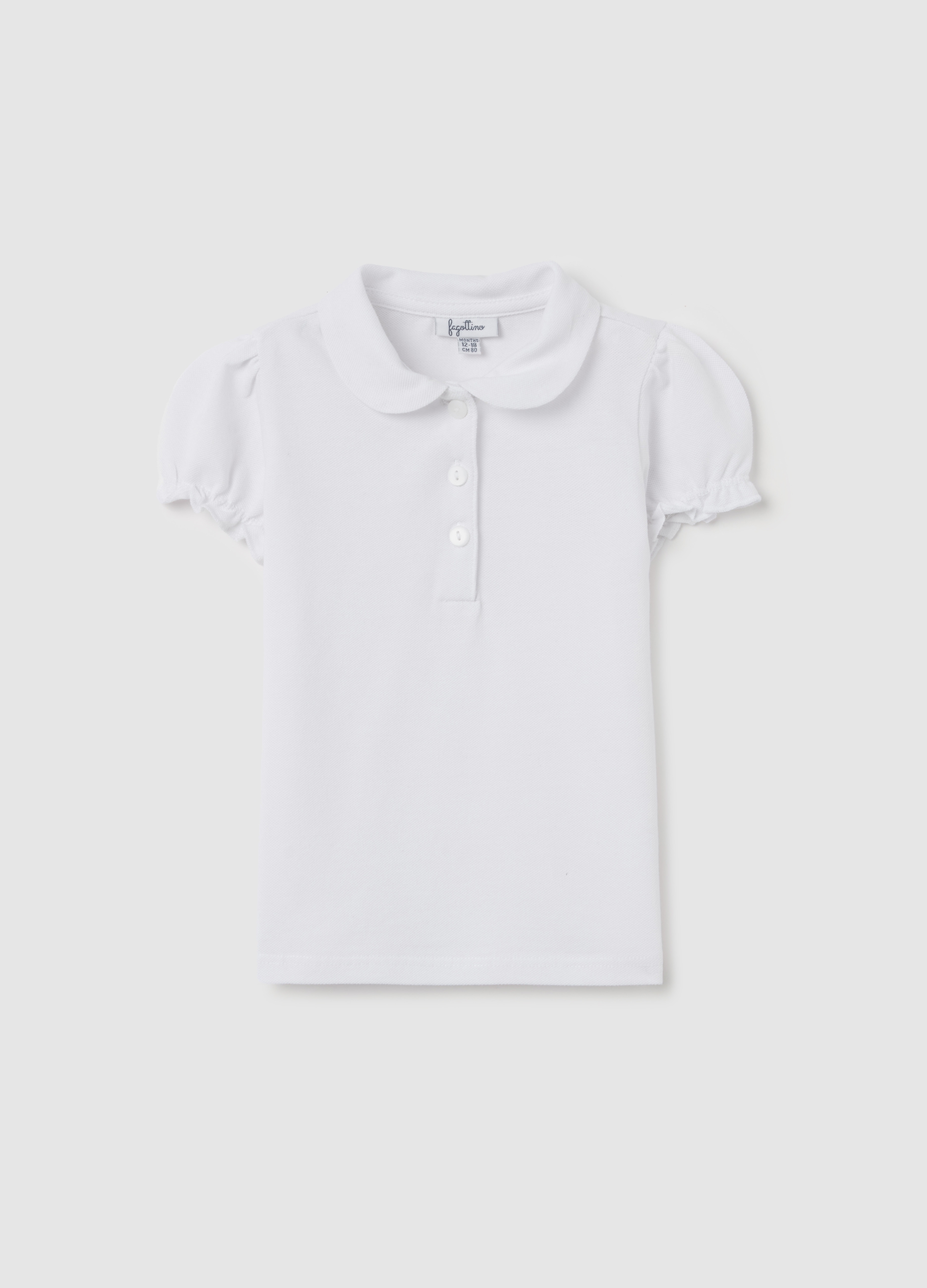 FAGOTTINO, Polo In Piquet Con Colletto Stondato, Bambina, Bianco, Taglia: 9-12