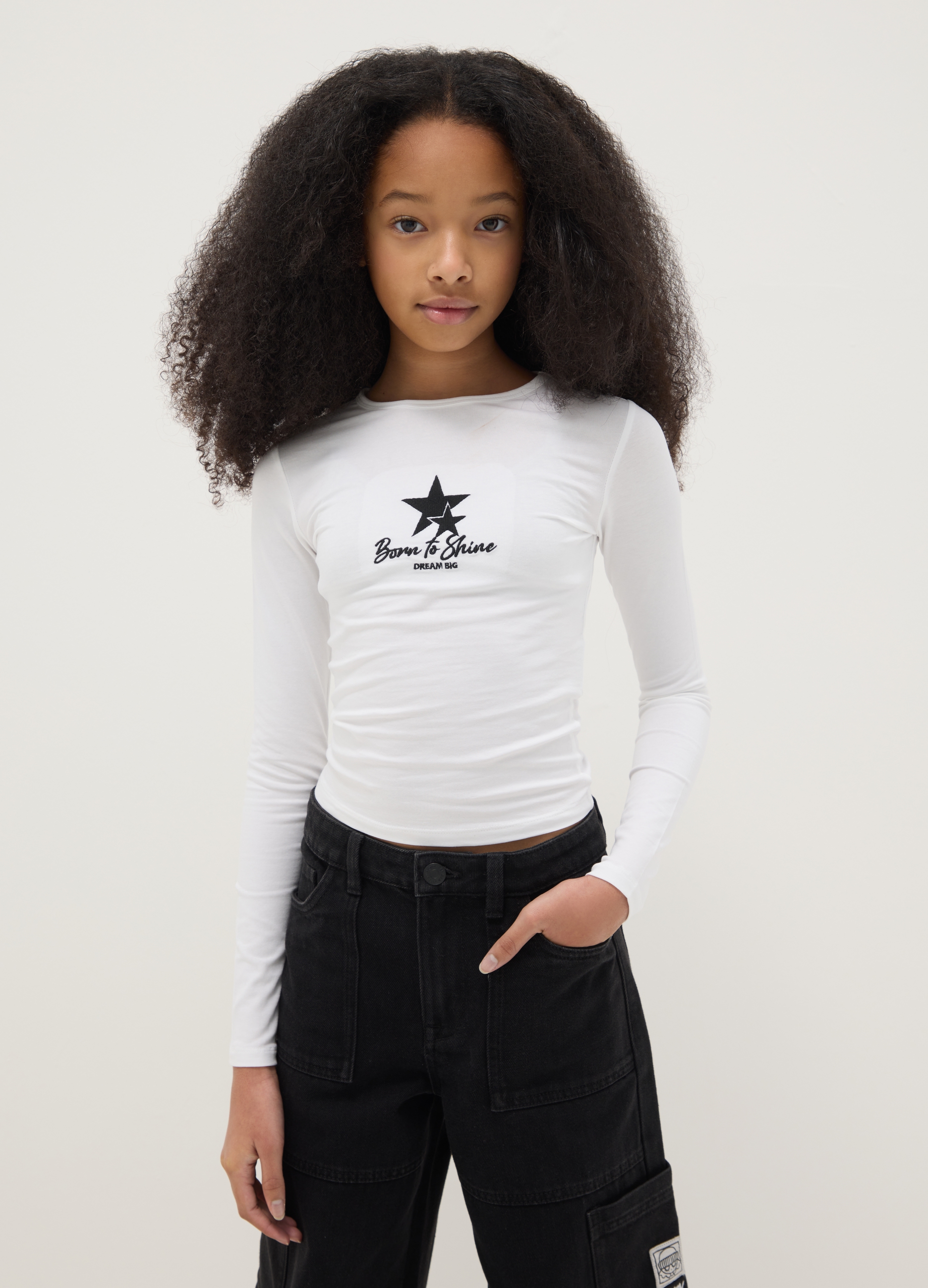 OVS KIDS, Camiseta Blanca De Algodón Elástico Slim Fit Para Niña Con Estampado, Niña, Blanco óptico, Talla: 13-14