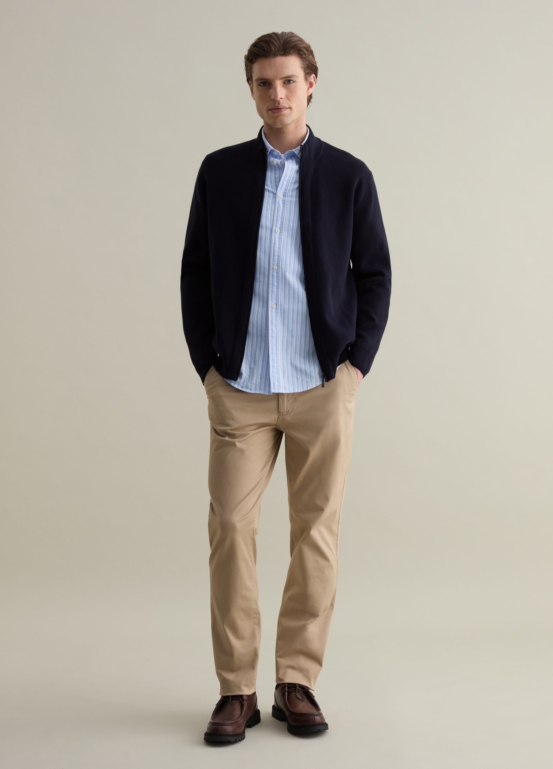 PIOMBO, Chinos Slim Fit De Sarga Elástica, Hombre, Beige, Talla: 48