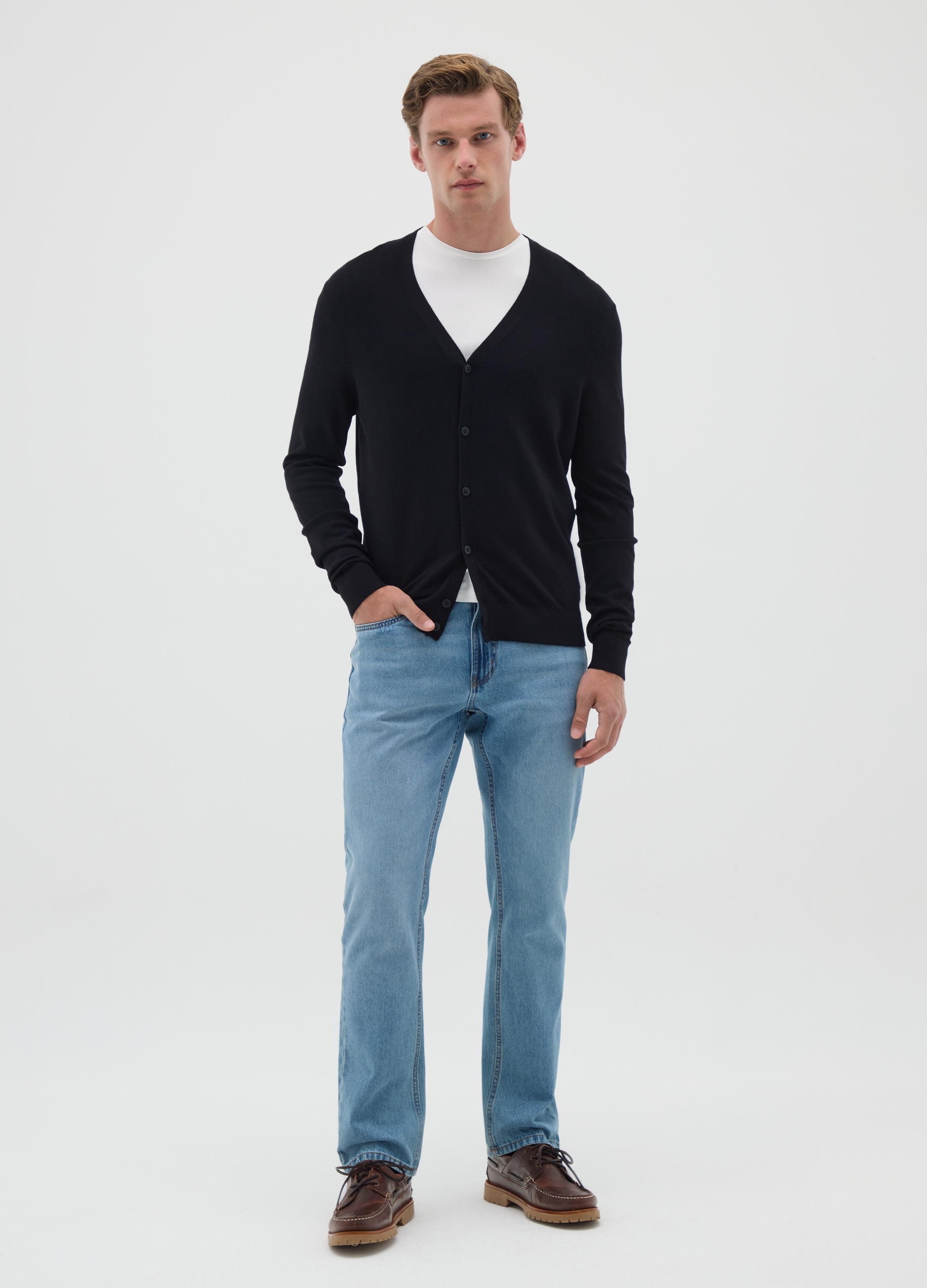 Cardigan Nero In Misto Viscosa, Hombre, Negro, Talla: XL