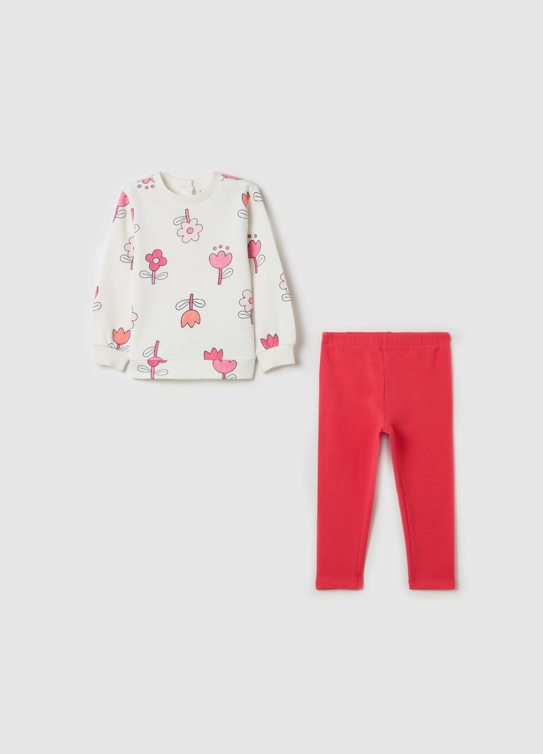 FAGOTTINO, Jogging Set In Cotone Con Stampa Fiori, Bambina, Multicolor, Taglia: 9-12
