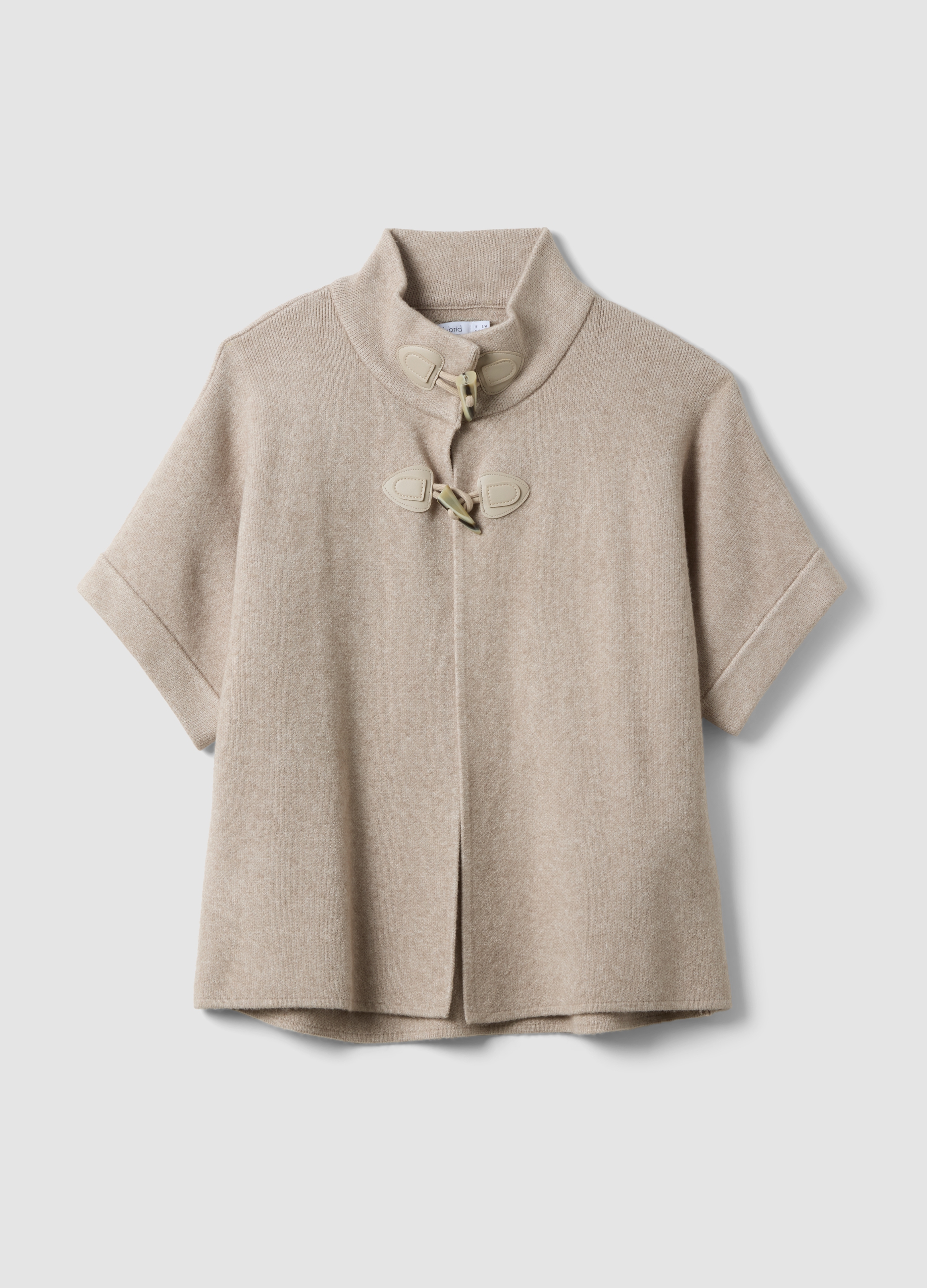 HYBRID, Cardigan Beige In Misto Viscosa Con Alamari Regular Fit, Donna, Beige, Taglia: L/XL