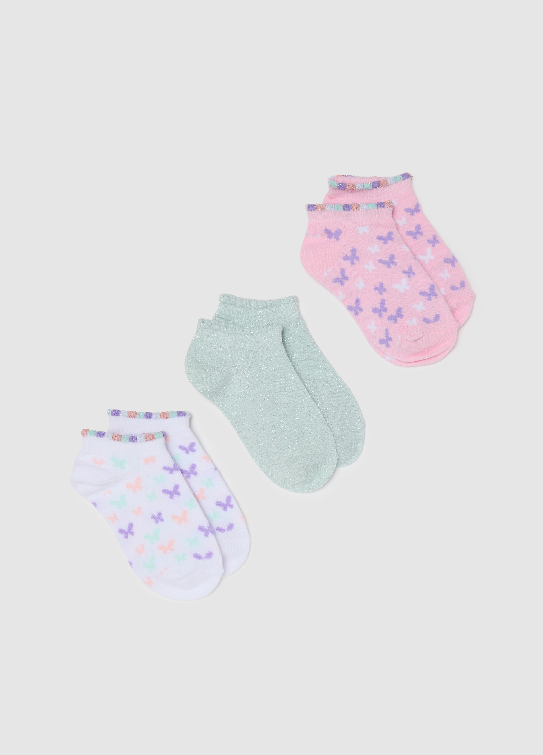 OVS, Calzini Corti Da Bambina In Cotone Multicolor Elasticizzati Con Fiocchi, Multicolor, Taglia: 25/27