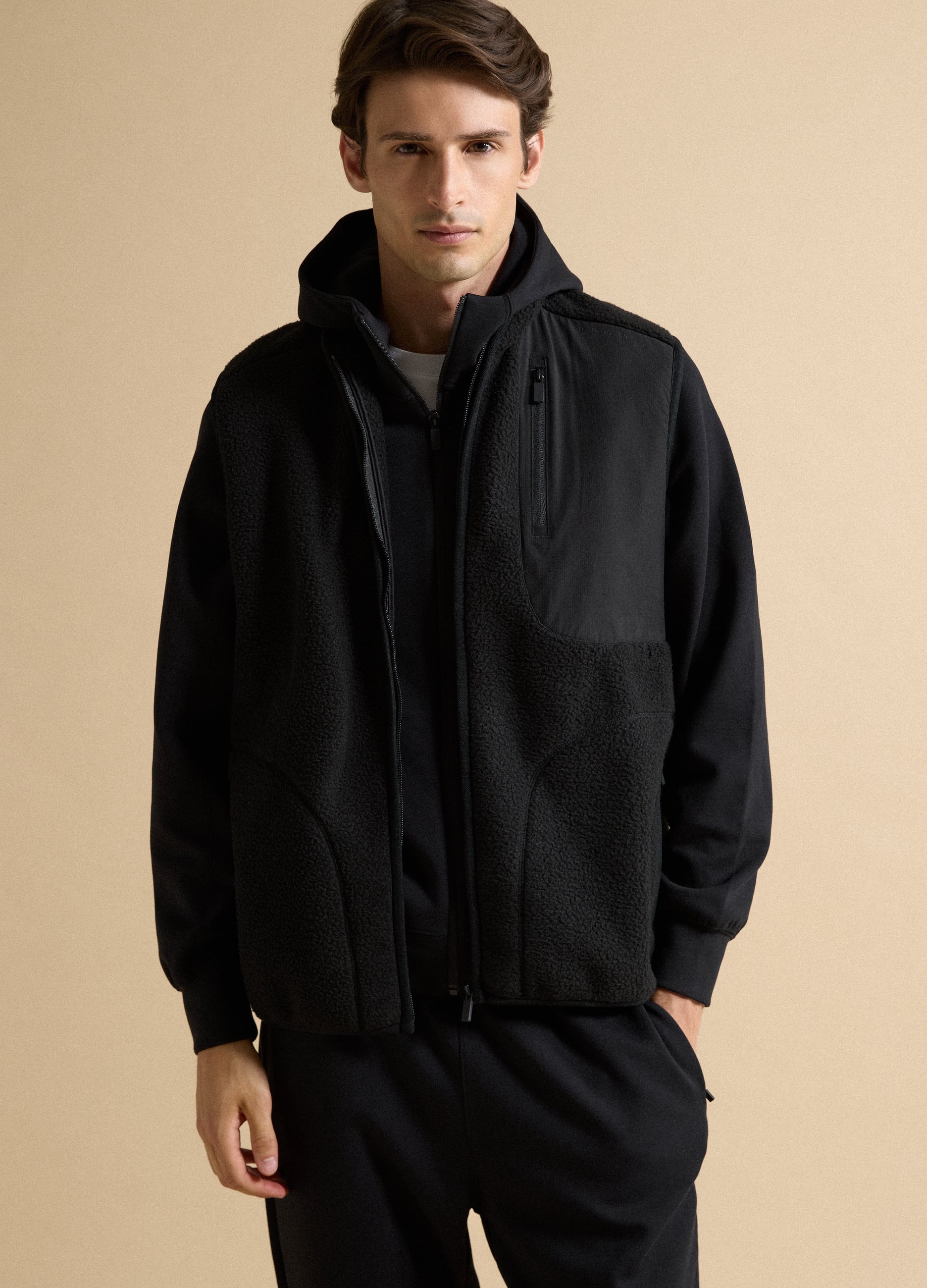 Piombo Tech, Felpa Full-zip Reversibile Nera Con Colletto Regular Fit, Uomo, Nero, Taglia: S