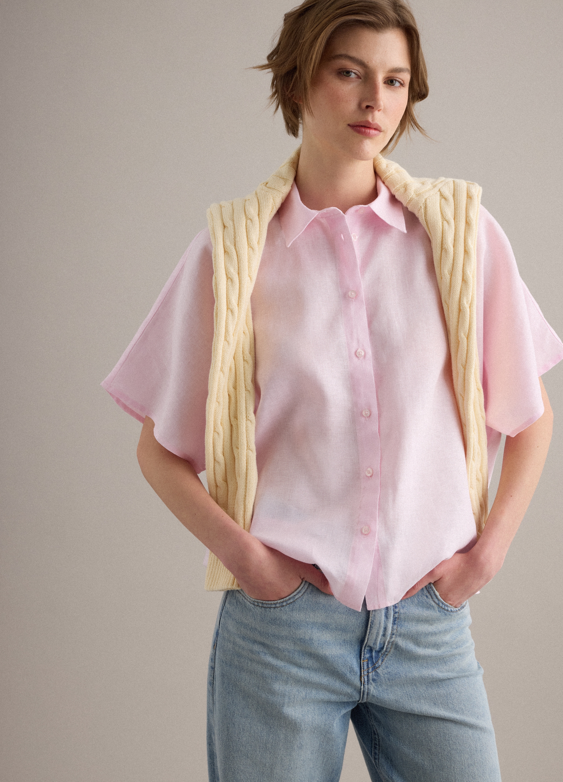 Piombo, Rosa Regular-fit-hemd Aus Reinem Leinen, Frau, Rosa, Größe, 36