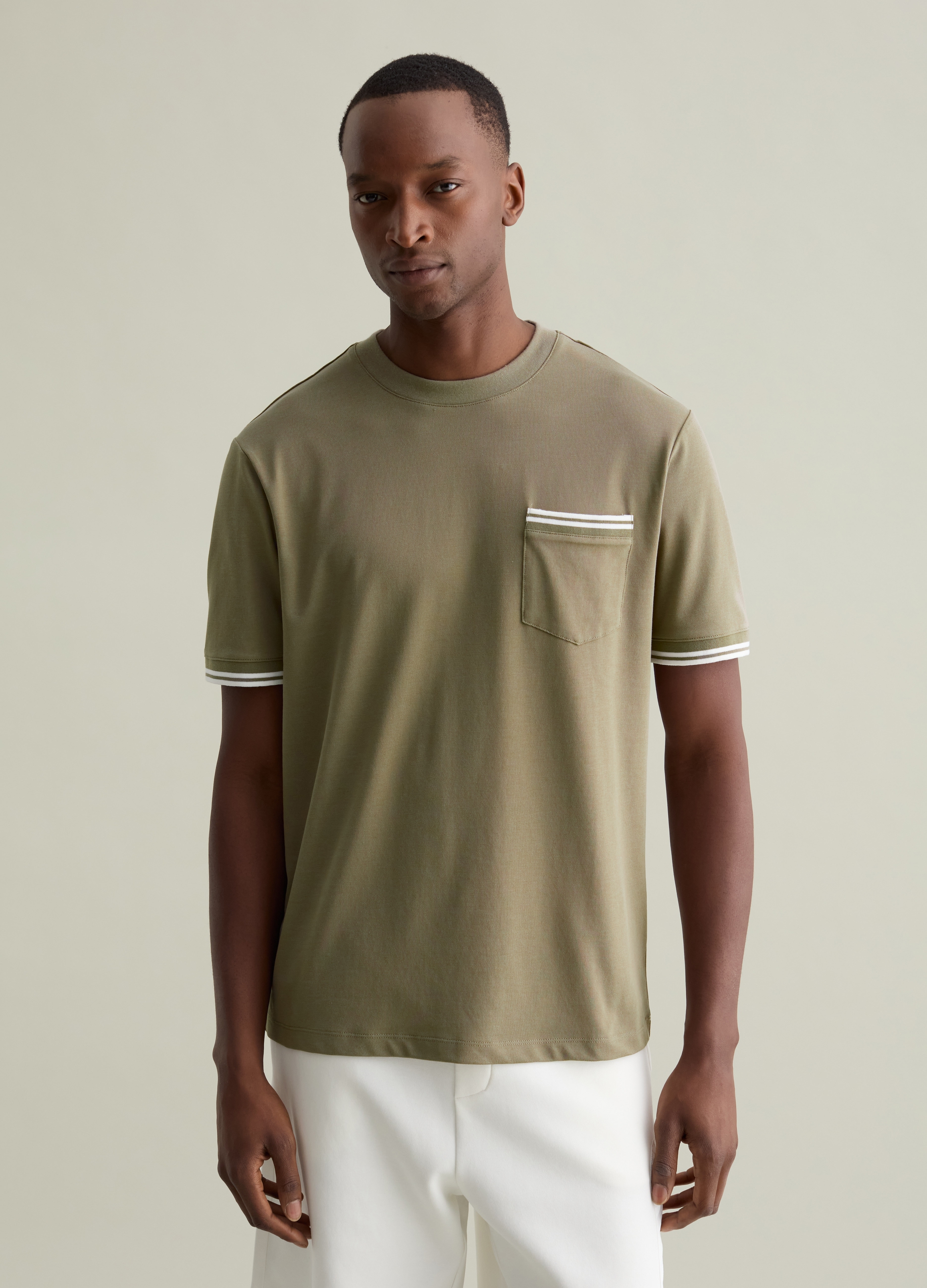 PIOMBO, T-shirt Con Dettagli Rigati E Tasca, Uomo, Verde, Taglia: S