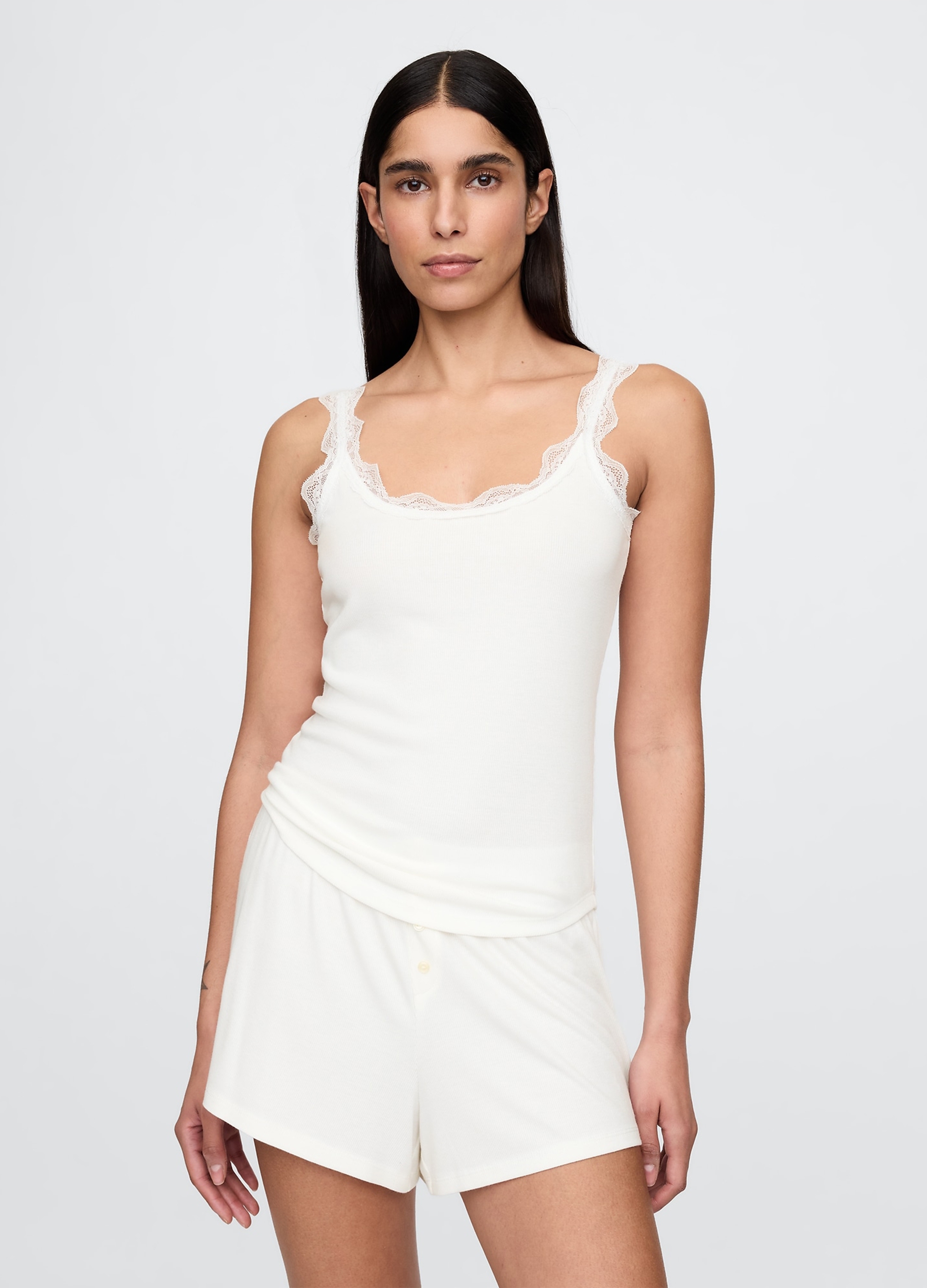 GAP, Top Pigiama Con Dettagli In Pizzo, Donna, Bianco, Taglia: XL