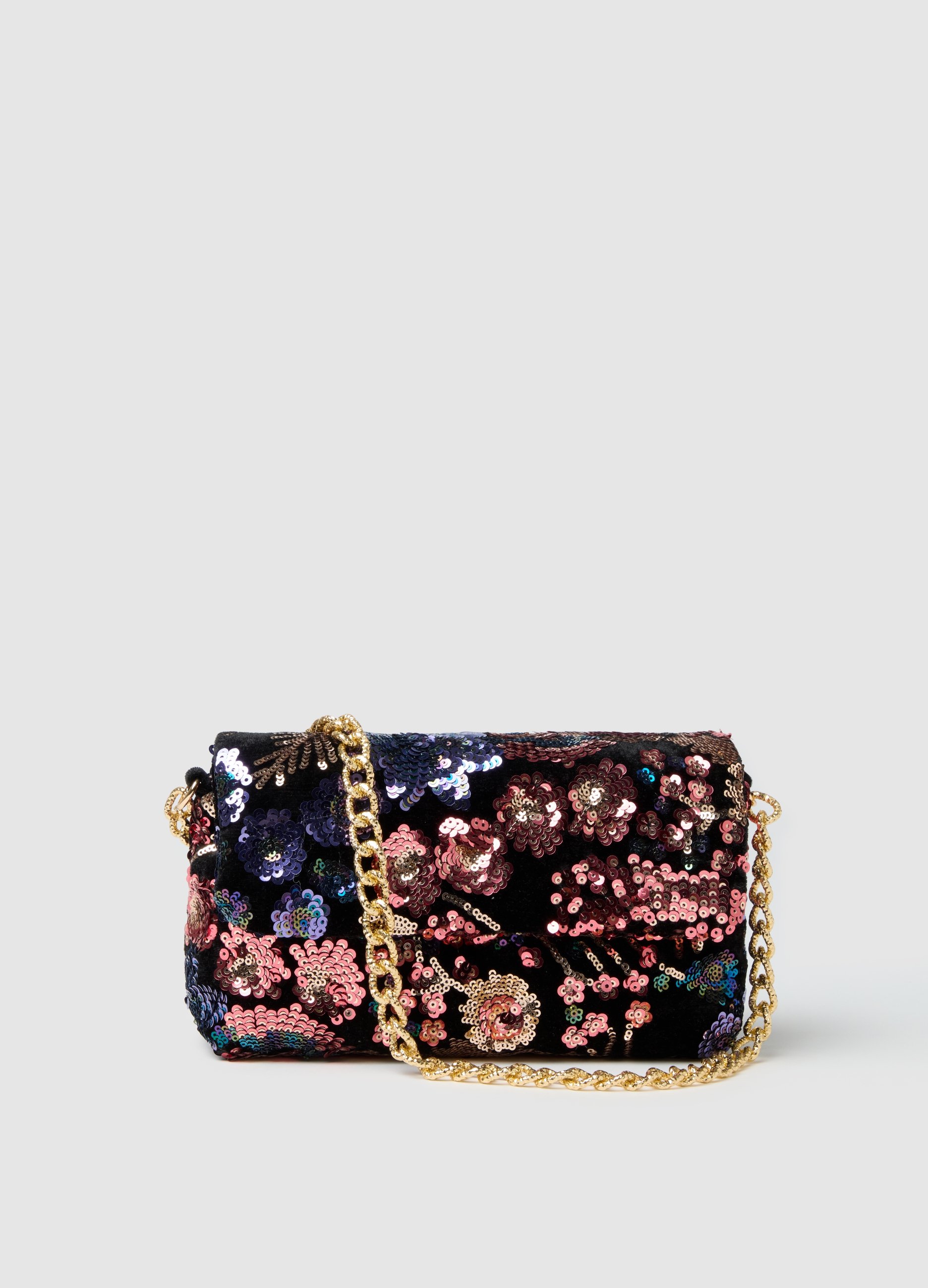 LES COPAINS, Borsa Pochette In Velluto Multicolor Con Paillettes, Donna, Multicolor, Taglia: ONE SIZE
