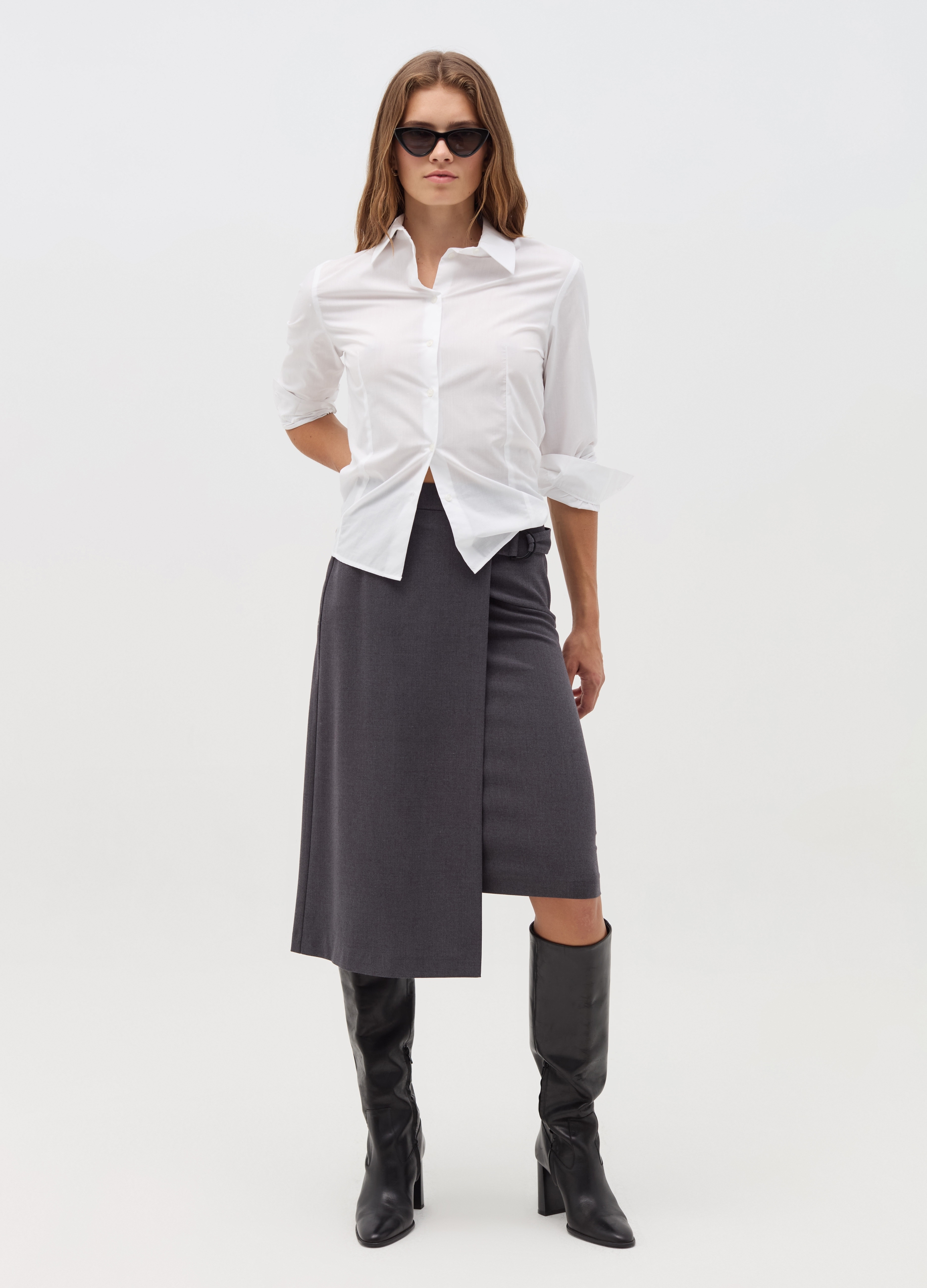 OVS, Falda Midi Asimétrica Jaspeada, Mujer, Gris jaspeado, Talla: 36