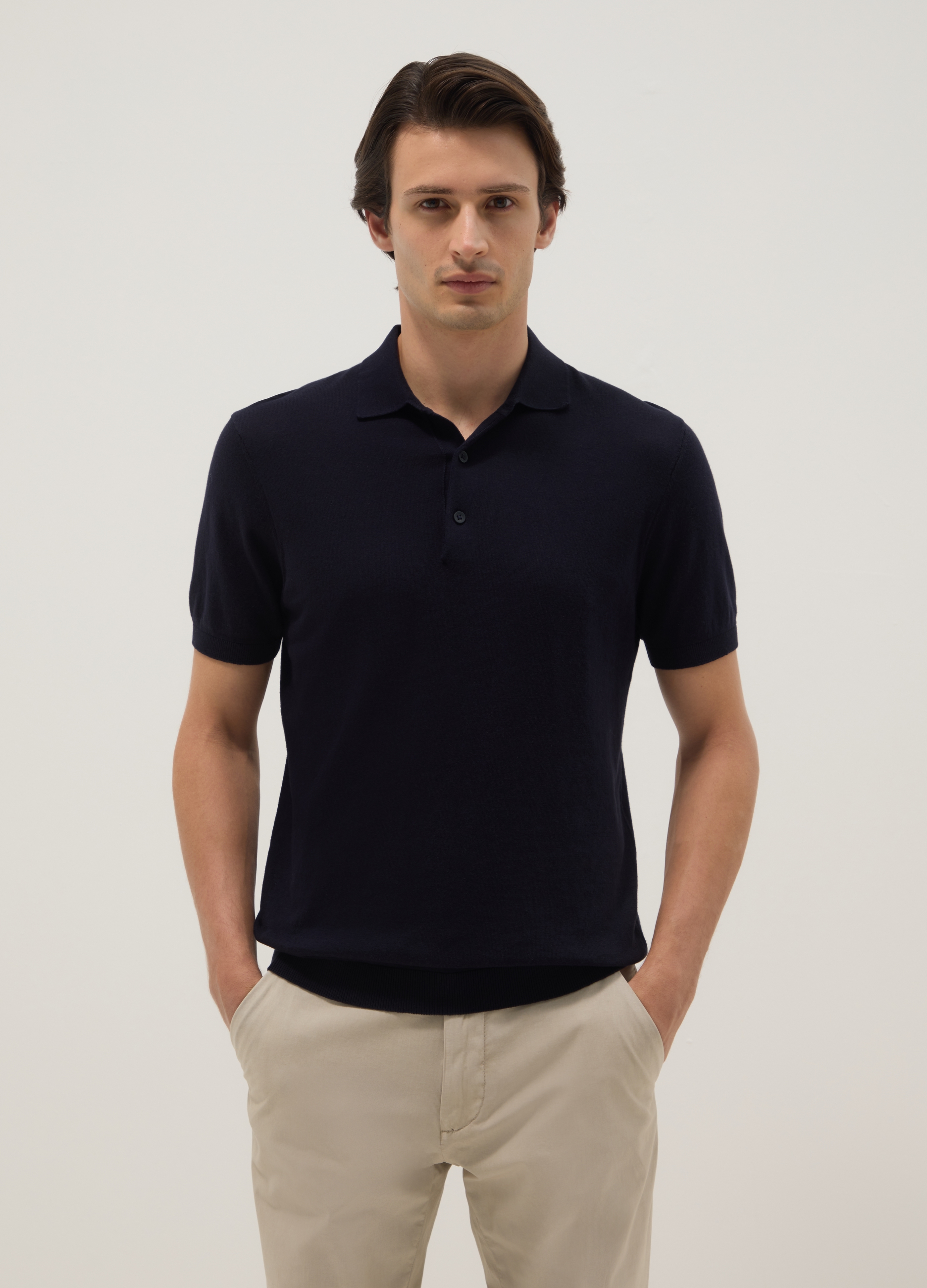 Polo Azul De Puro Algodón Ajuste Regular, Unisex, Azul oscuro, Talla: L