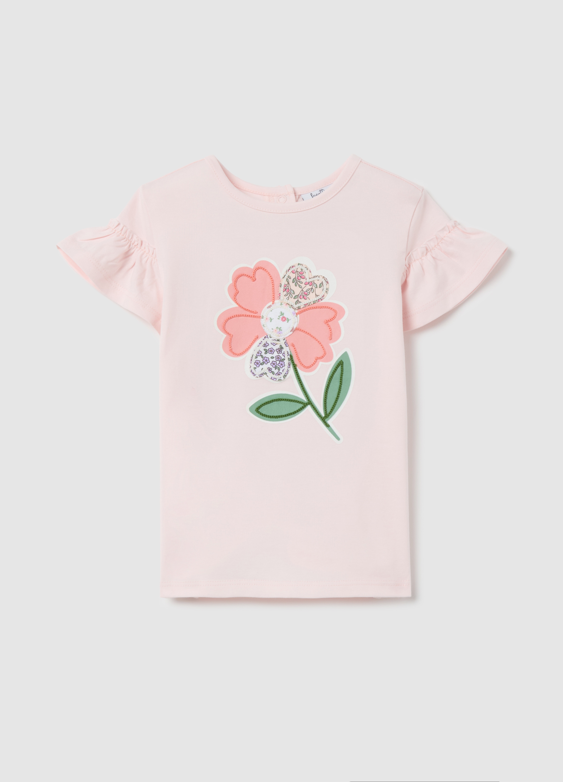 FAGOTTINO, T-shirt Con Applicazione Fiore Effetto Patchwork, Bambina, Rosa, Taglia: 18-24