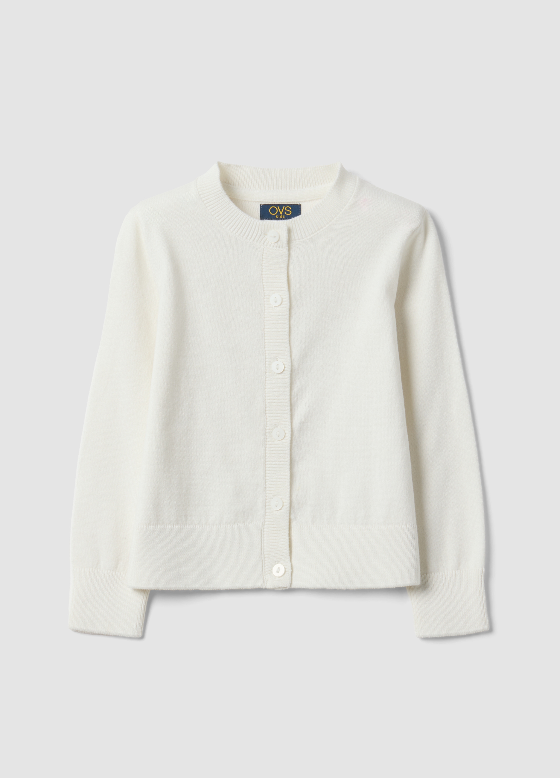 OVS KIDS, Cardigan Bianco In Misto Cotone A Girocollo Regular Fit Per Bambina, Bianco, Taglia: 5-6