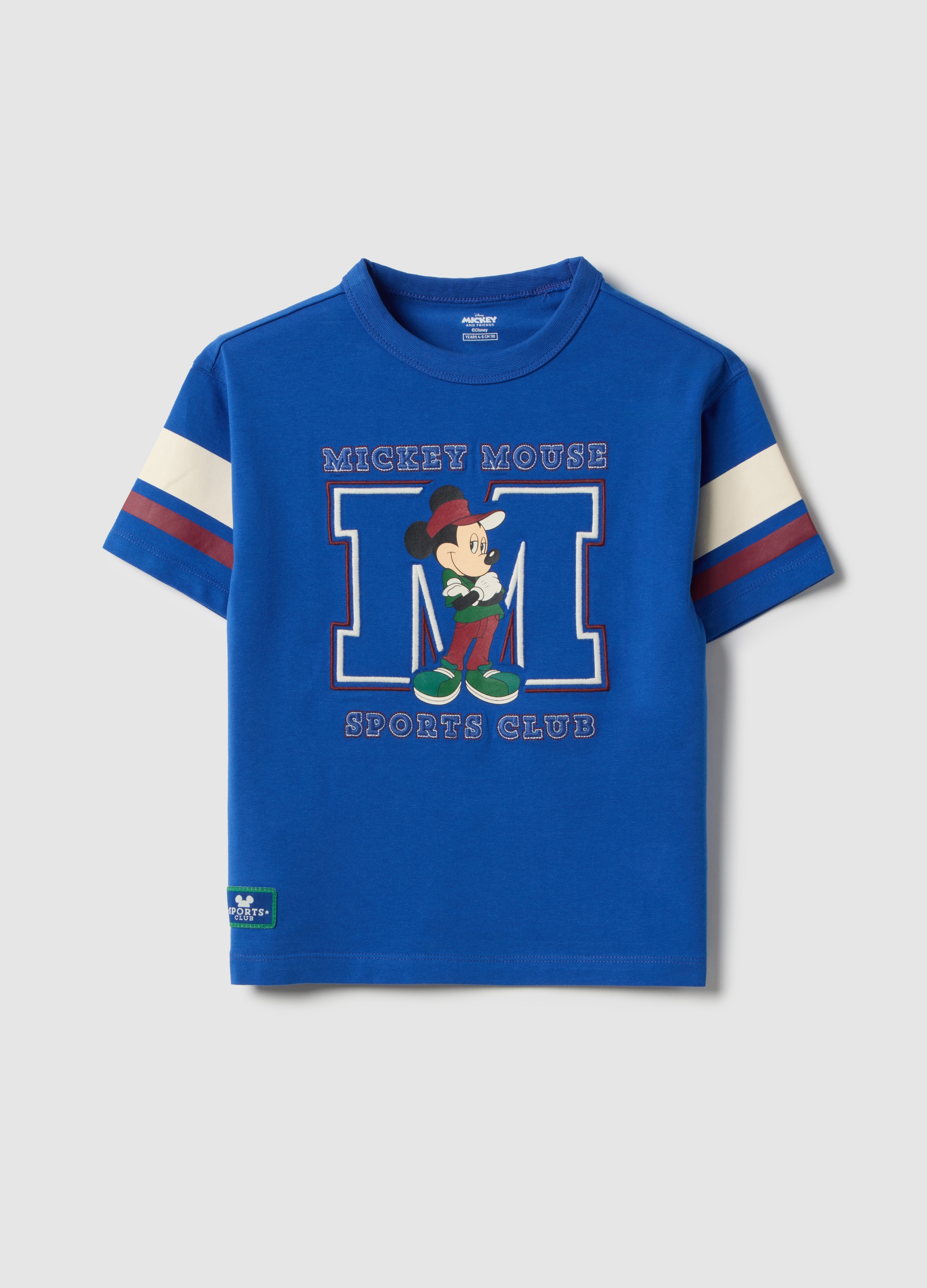 DISNEY, T-shirt In Misto Cotone Blu Da Bambino Con Stampa Mickey Mouse, Blu, Taglia: 3-4