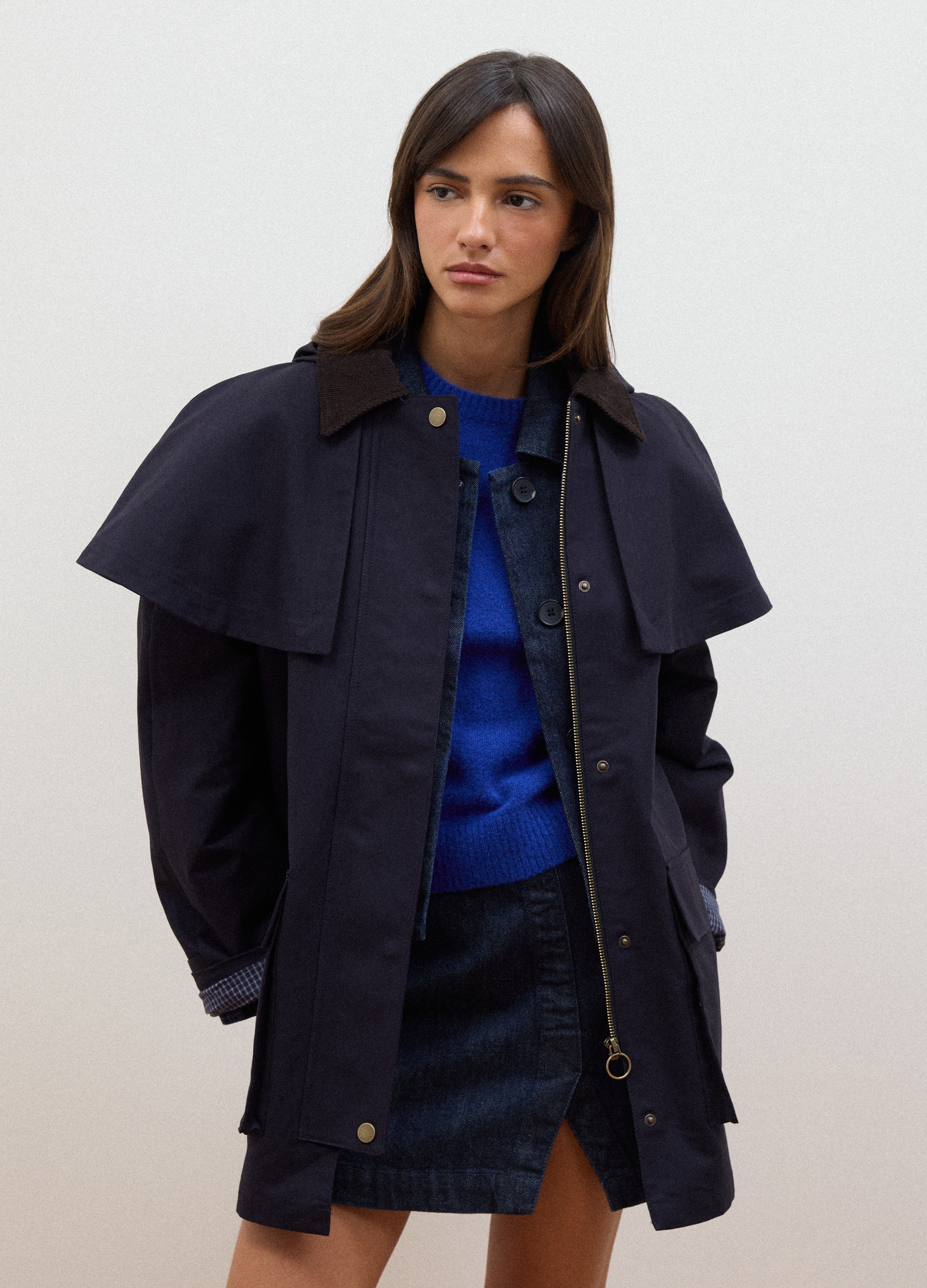 LES COPAINS, Parka Blu In Puro Cotone Con Cappuccio Over Fit, Donna, Blu, Taglia: S