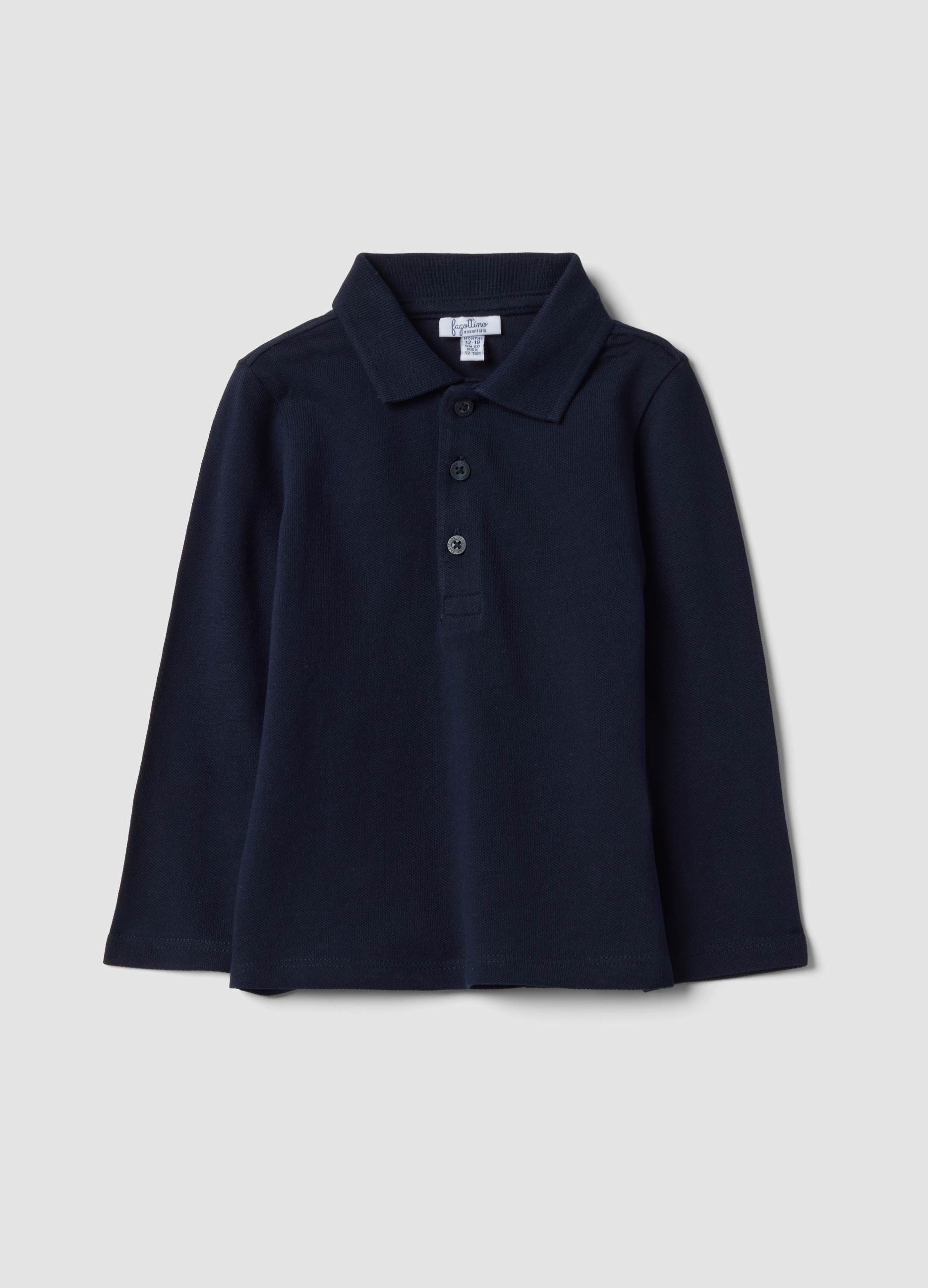 FAGOTTINO, Polo Blu A Maniche Lunghe In Cotone Organico, Bambino, Blu, Taglia: 9-12
