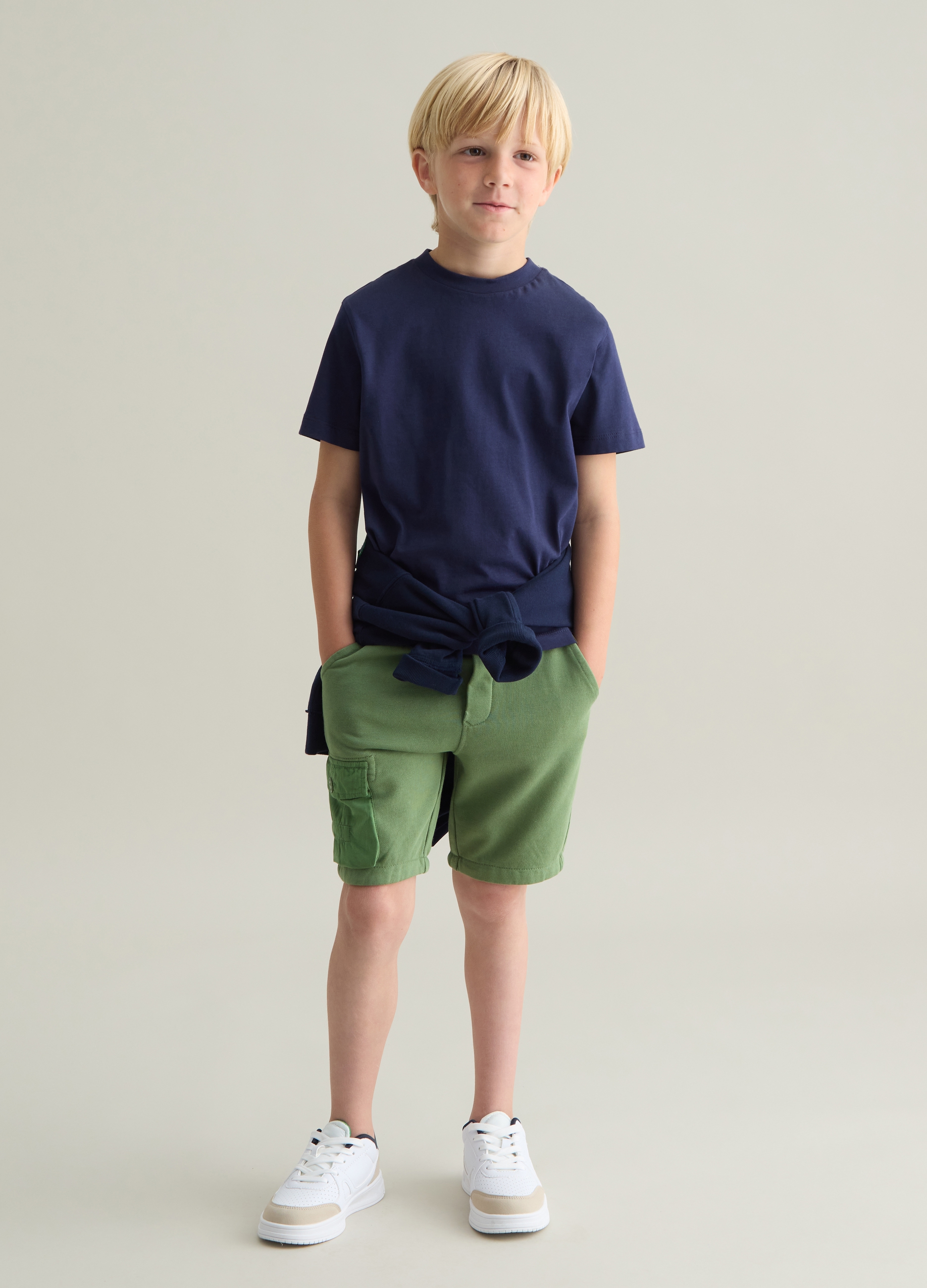 OVS, Pantaloncini Da Bambino In Puro Cotone Verde Baggy, Verde, Taglia: 4