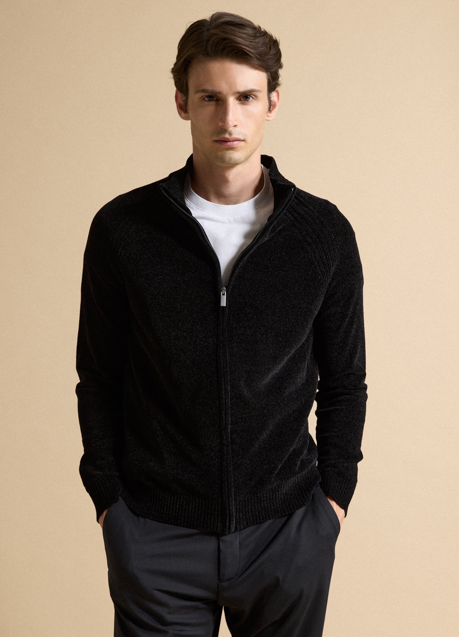 Piombo Tech, Cardigan Nero Full Zip Con Colletto Regular Fit, Uomo, Nero, Taglia: M