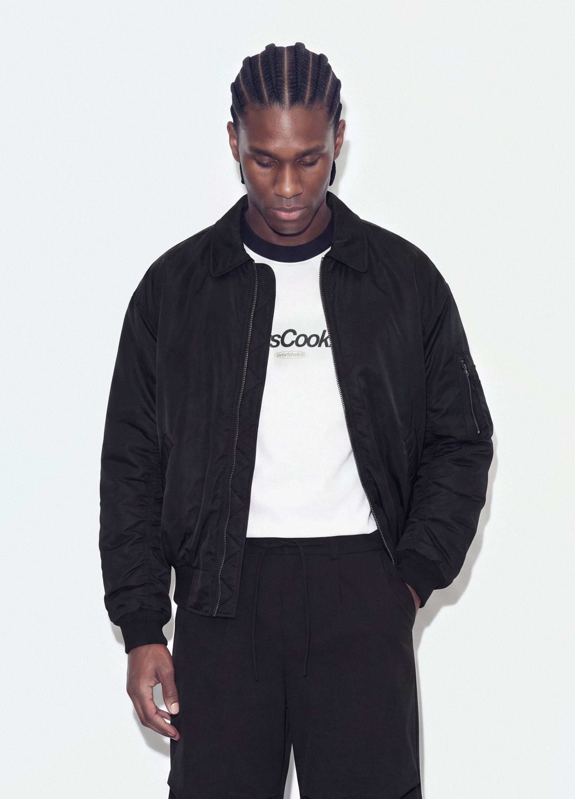 B.ANGEL, Giubbotto Nero Crop Imbottito Con Zip E Collo A Camicia, Uomo, Nero, Taglia: S