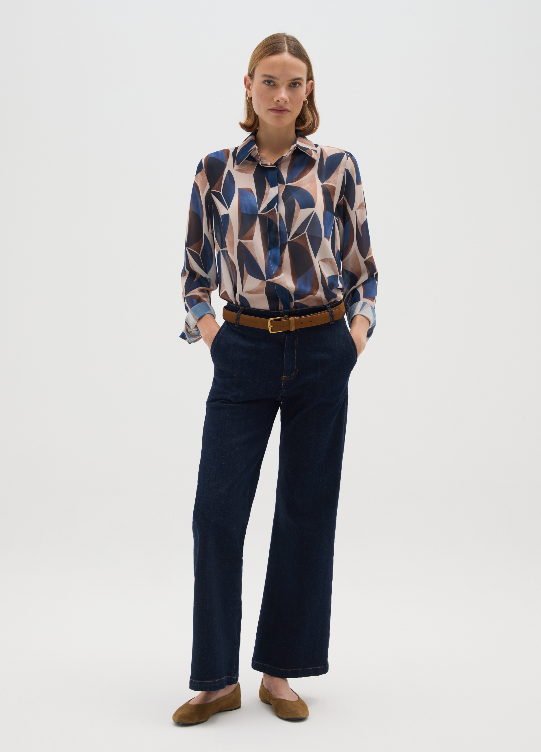 HYBRID, Camicetta Multicolor Regular Fit Con Stampa, Donna, Multicolor, Taglia: M