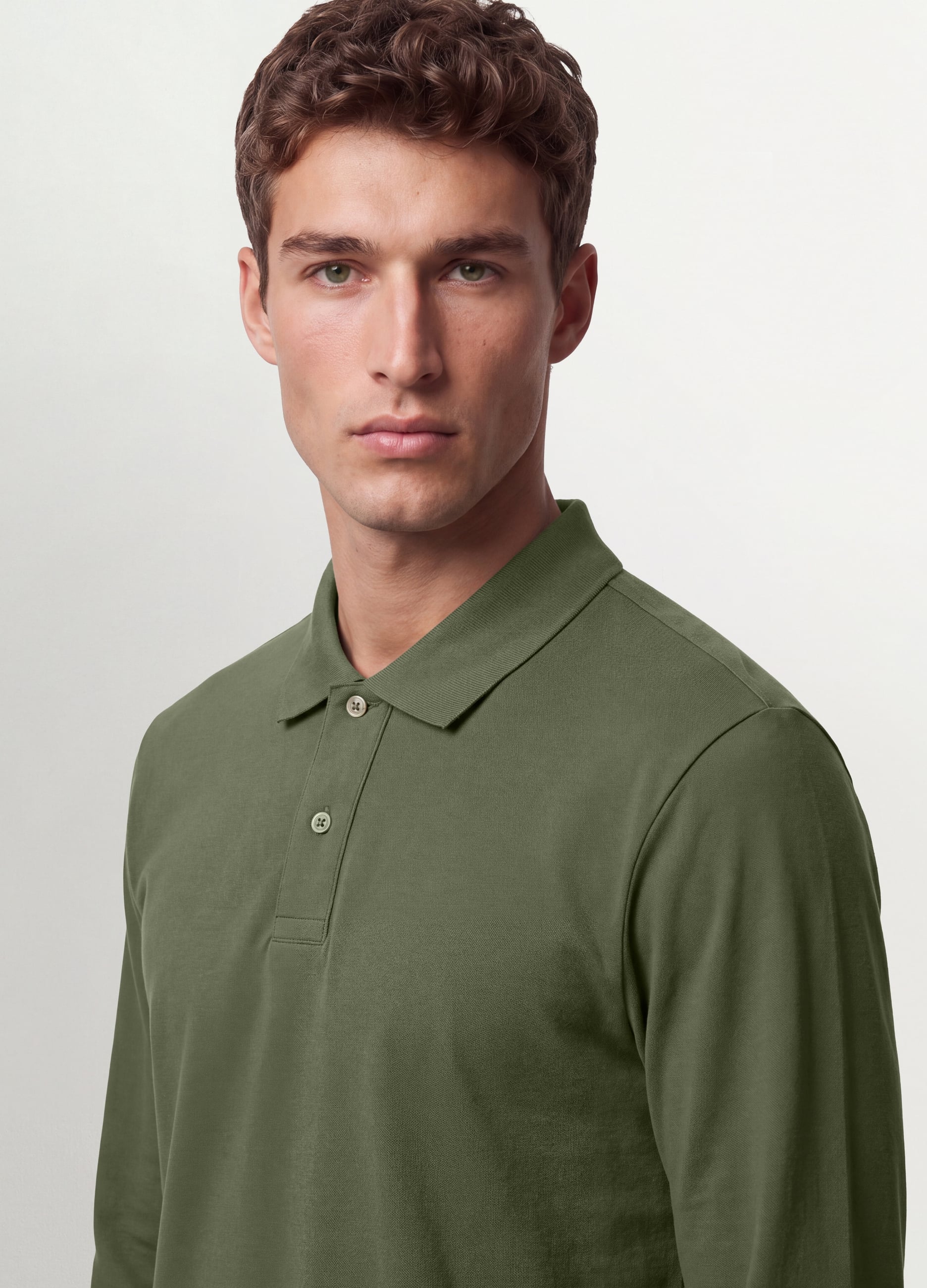 OVS, Polo Verde In Piquet Di Puro Cotone Organico A Maniche Lunghe Regular Fit, Uomo, Verde, Taglia: L