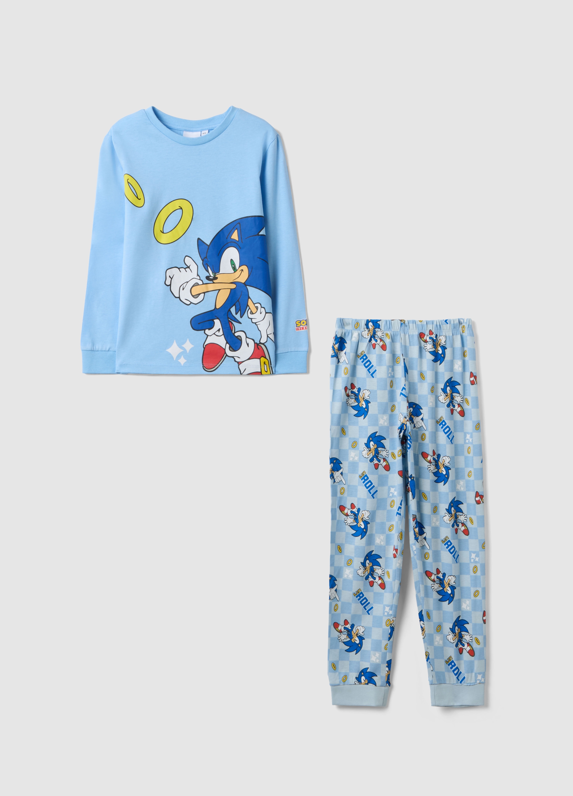 OVS KIDS, Pigiama In Puro Cotone Azzurro Da Bambino Regular Fit Con Stampa Sonic, Niño, Azul claro, Talla: 5-6