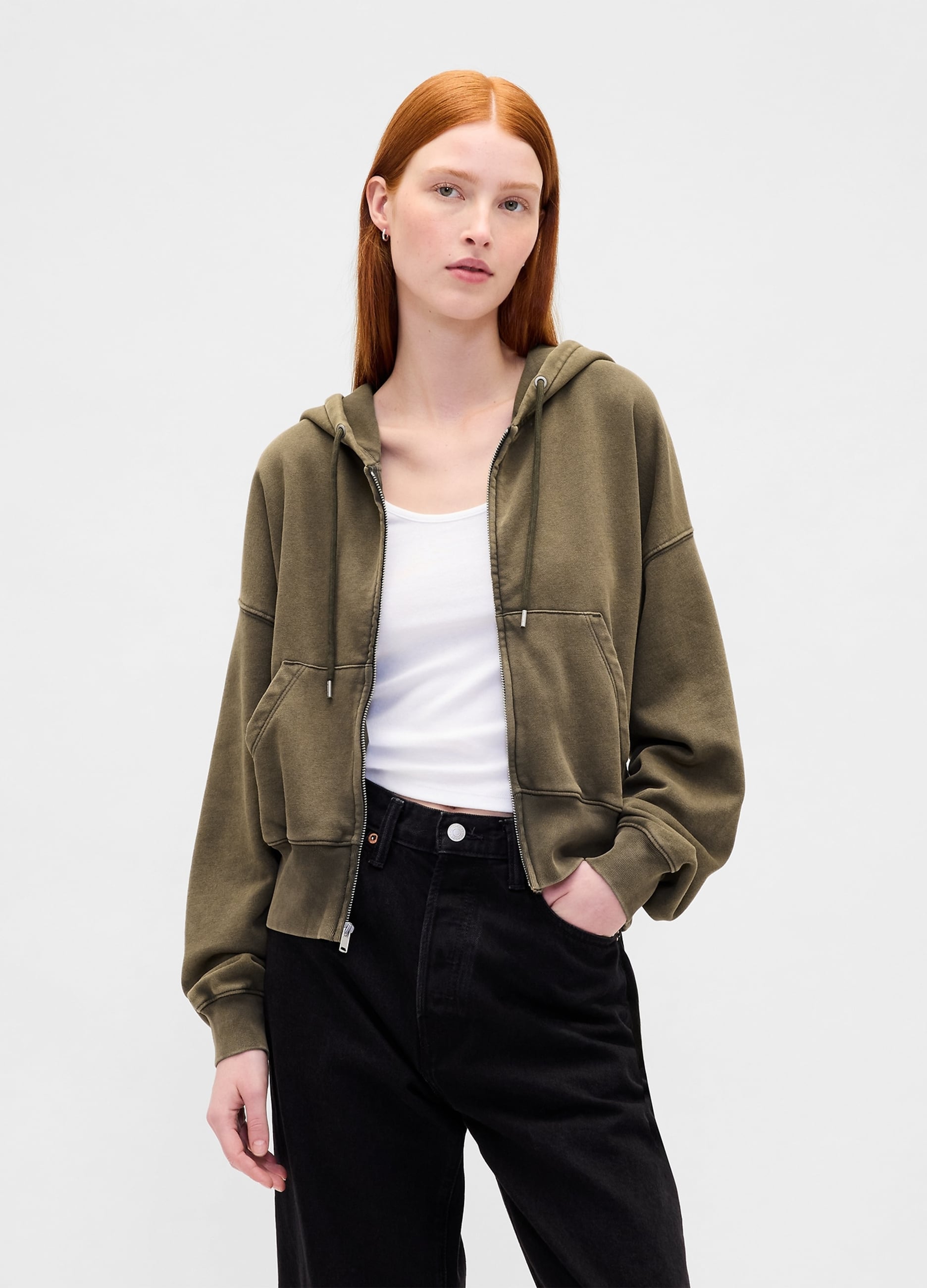 GAP, Felpa Con Cappuccio E Zip, Donna, Verde, Taglia: L