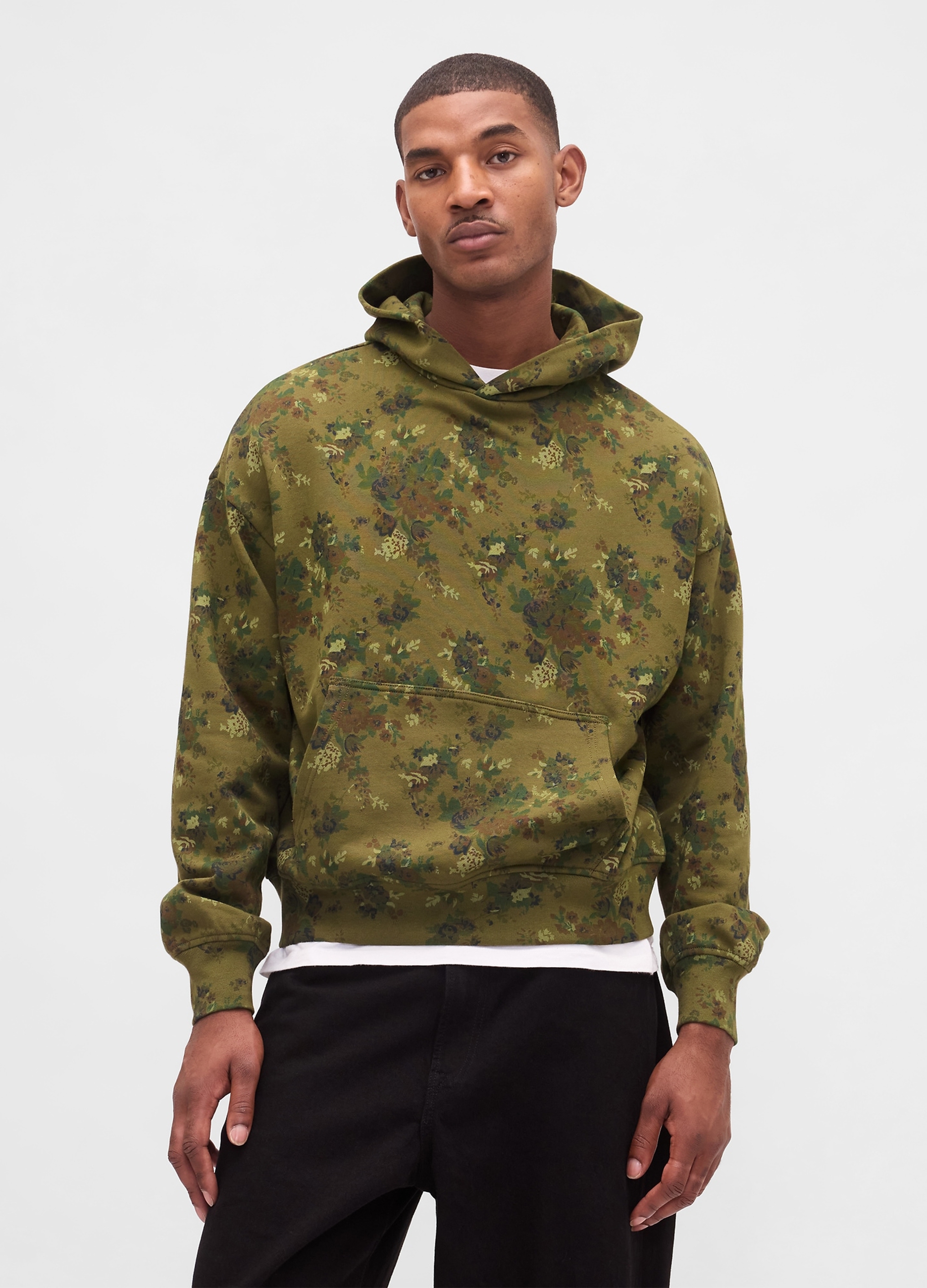 GAP, Felpa Con Cappuccio Con Stampa Fiori, Uomo, Verde, Taglia: S