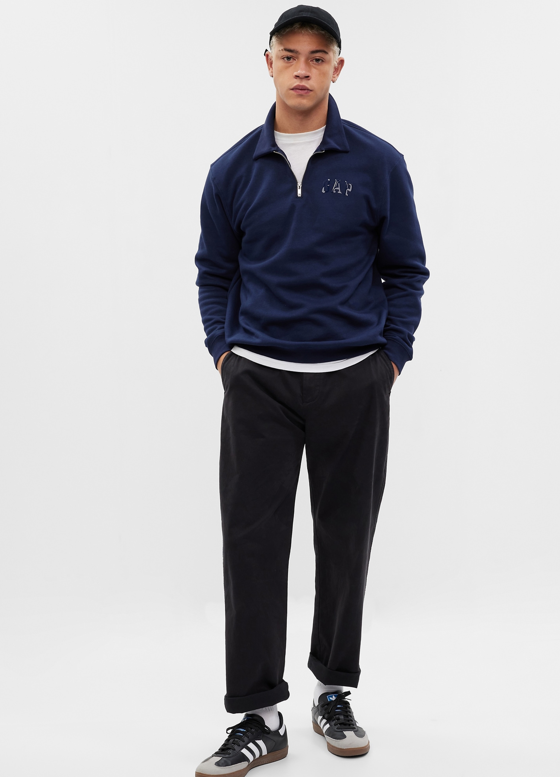 GAP, Felpa Half-zip Stampa Logo Effetto Lucido, Uomo, Blu, Taglia: XS