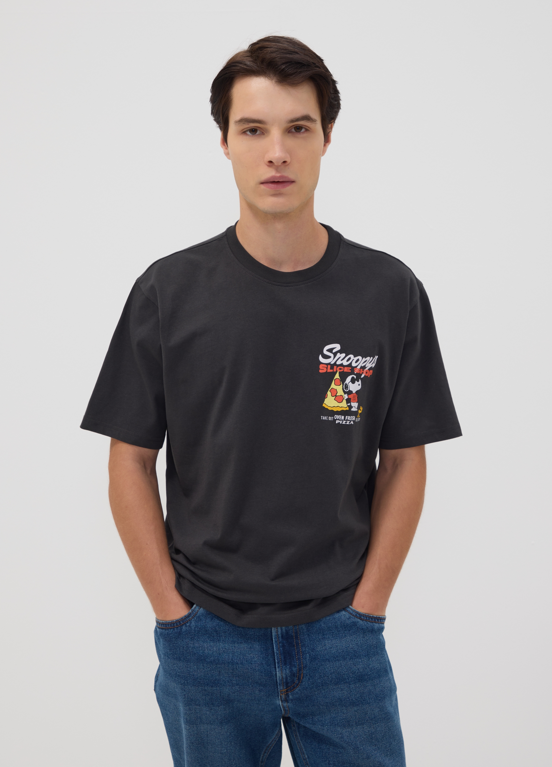 PEANUTS, T-shirt Grigia In Puro Cotone Con Stampa Peanuts Relaxed Fit, Uomo, Grigio, Taglia: S